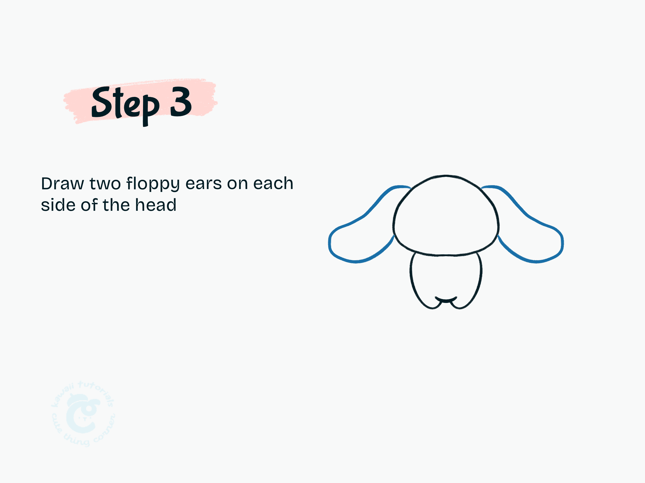 Step 3 Draw two floppy ears on each side of the head