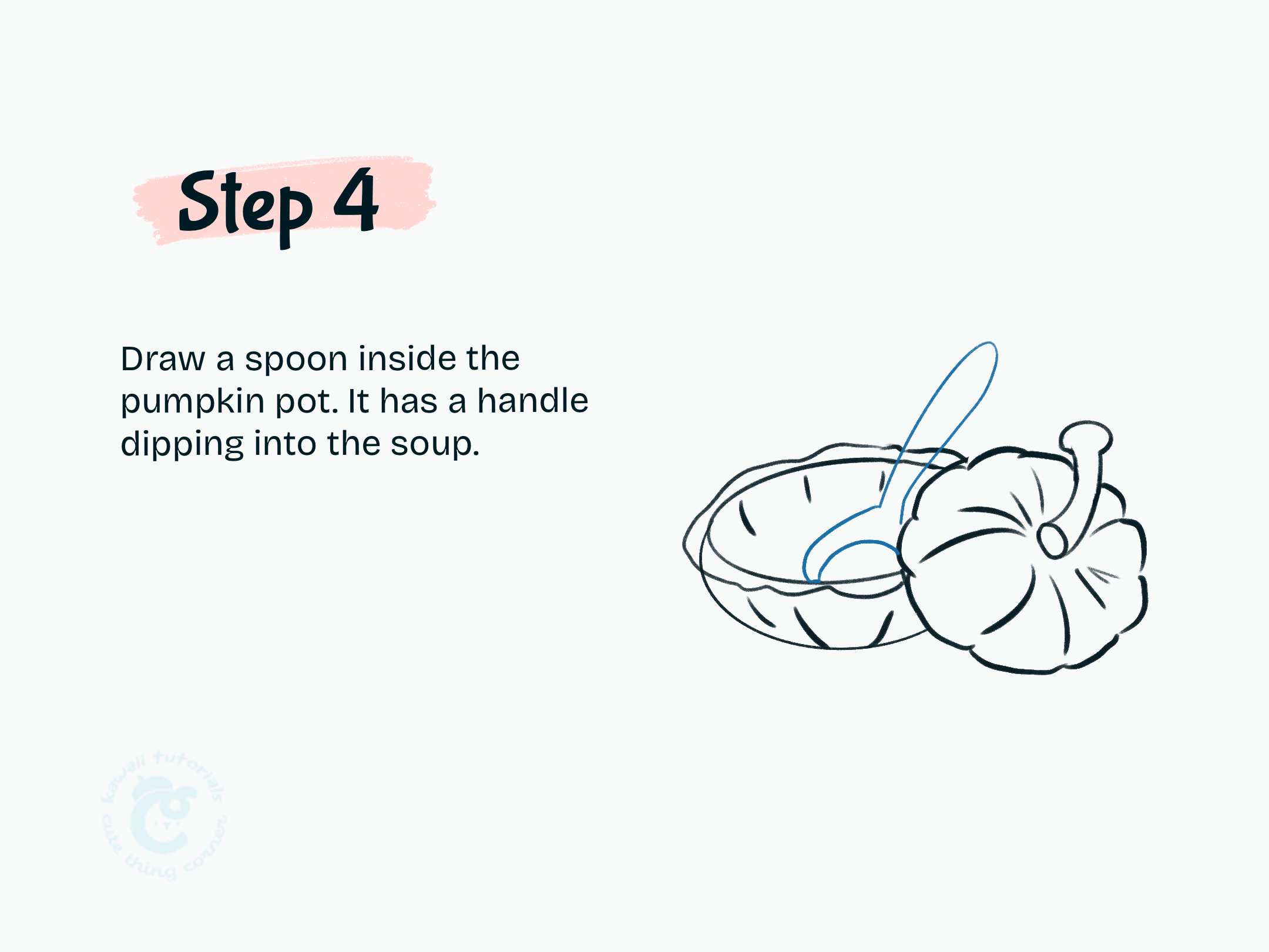 Step 4 Draw a spoon inside the pumpkin pot