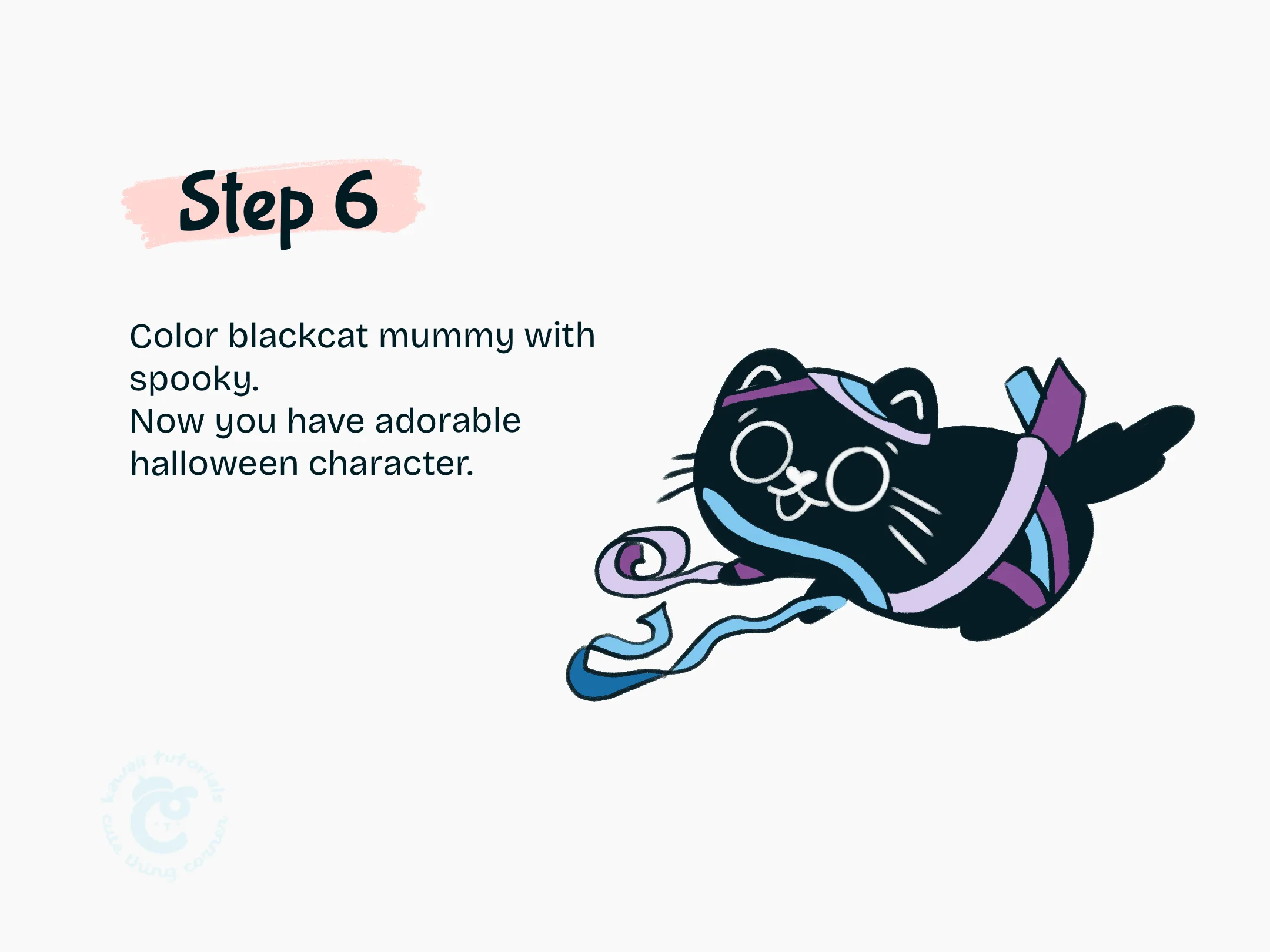 Step 6 Color blackcat mummy with spooky.