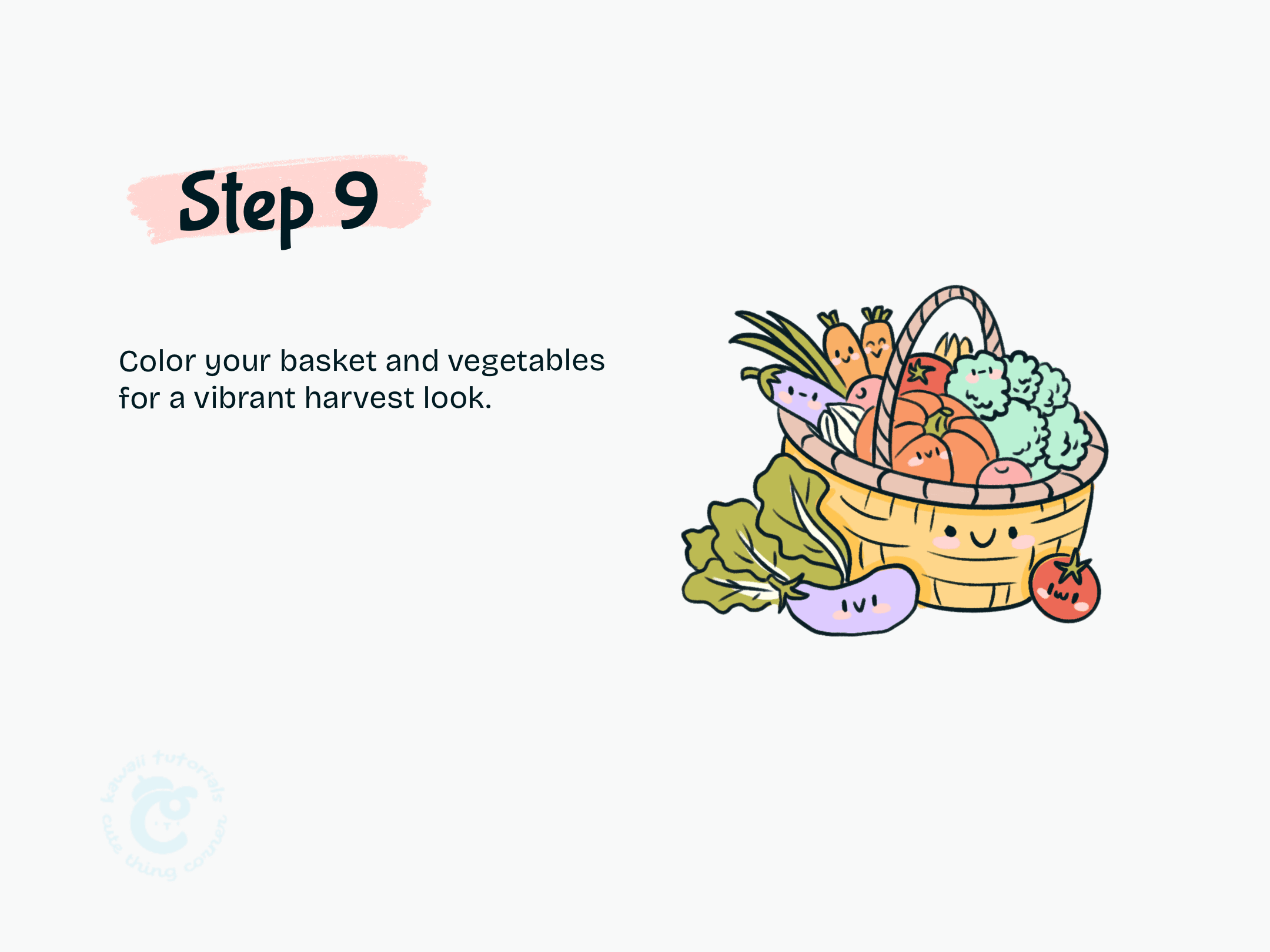 Step 9 Color your basket and vegetables for a vibrant harvest look.