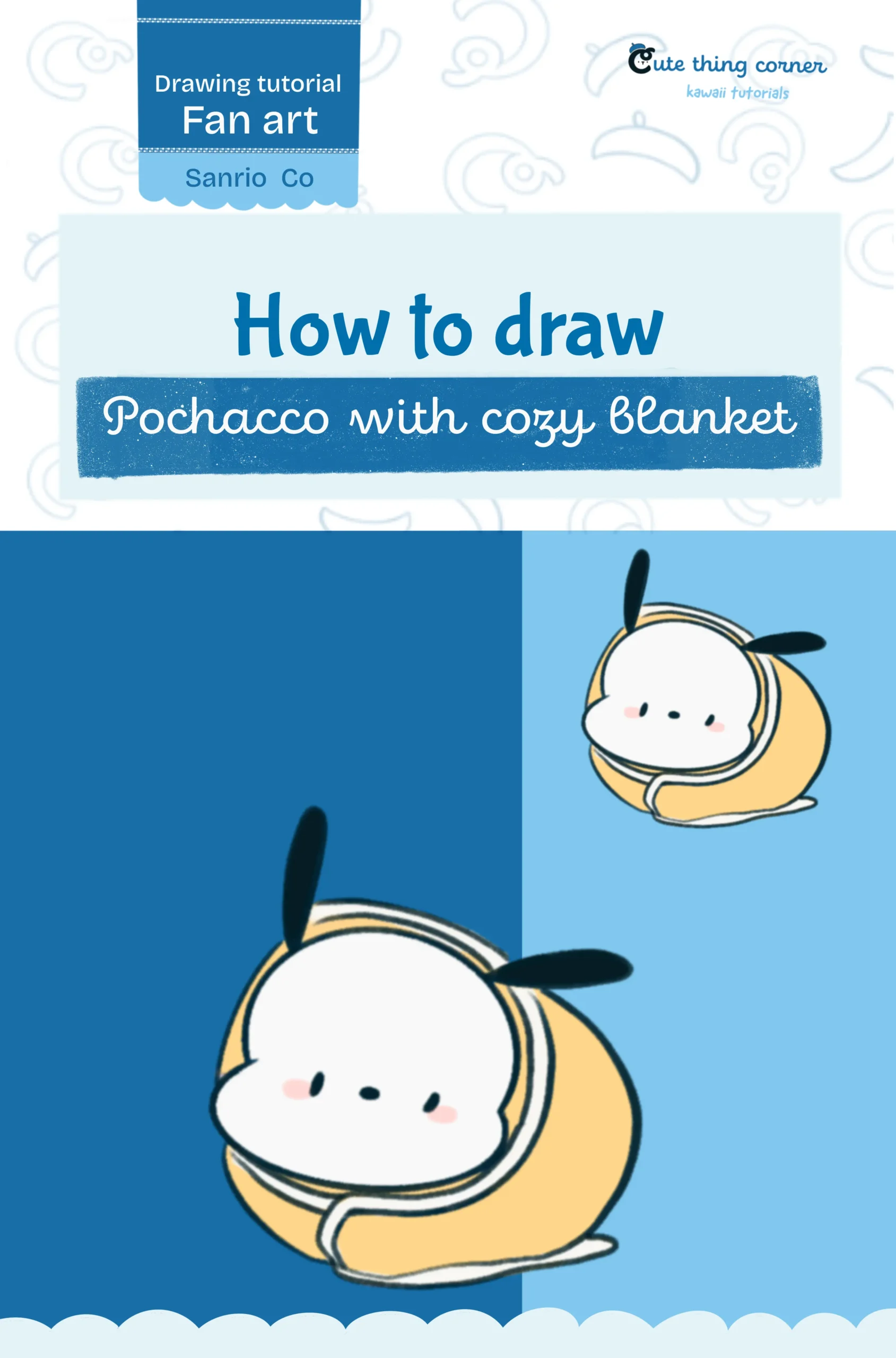 How to Draw Kawaii Pochacco with Cozy Blanket (Step-by-step)