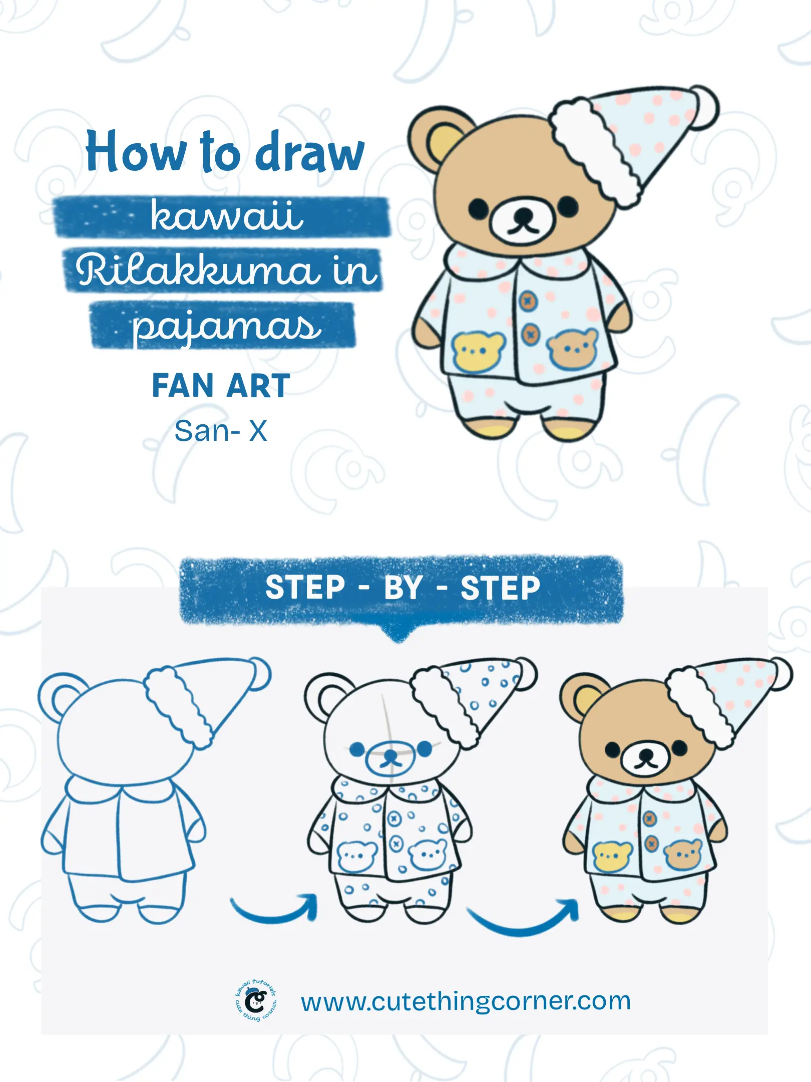 How to Draw Cute Rilakkuma in Pajamas (Step-by-step)