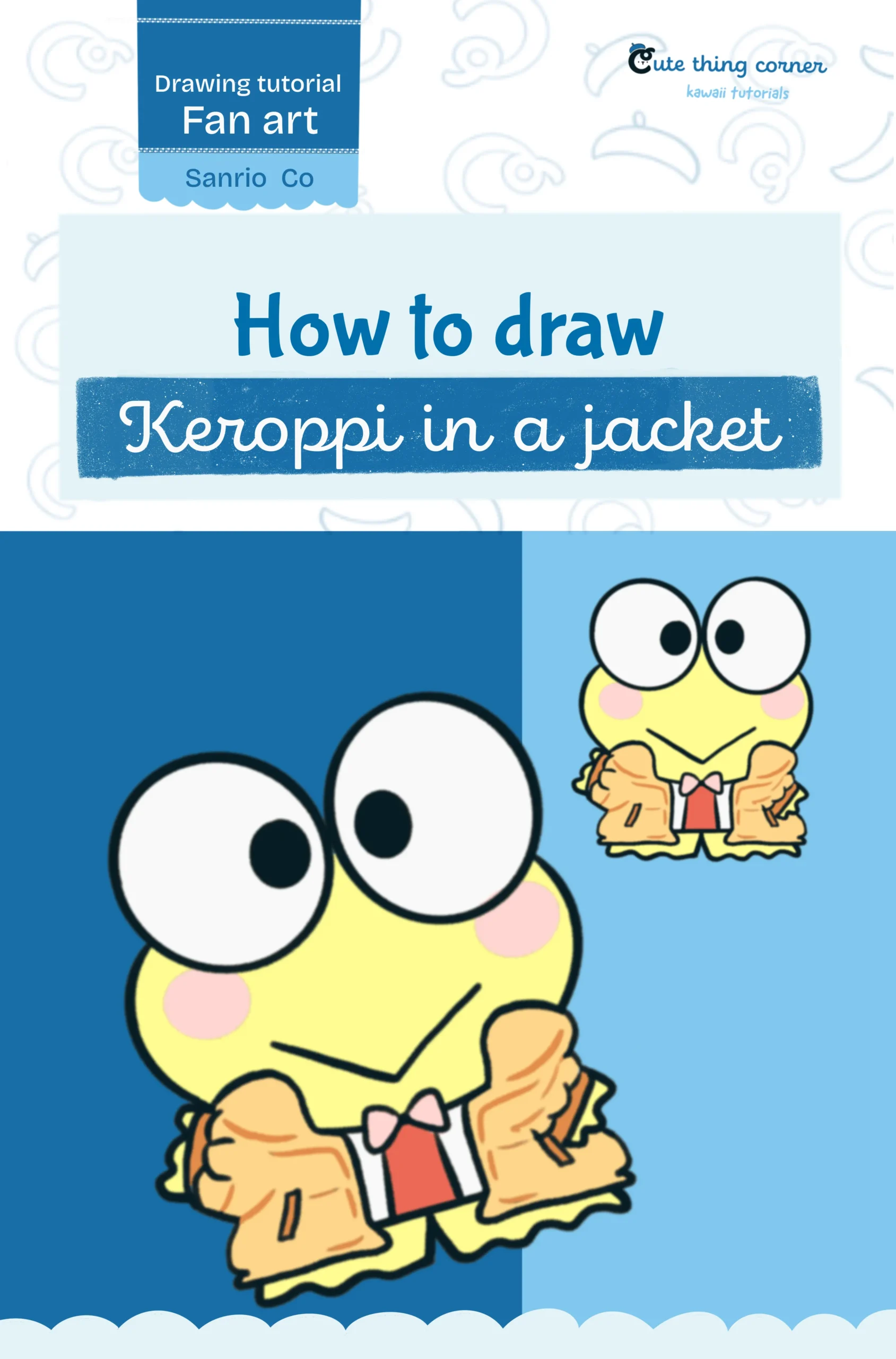 How to Draw Keroppi in a jacket (Step-by-step)