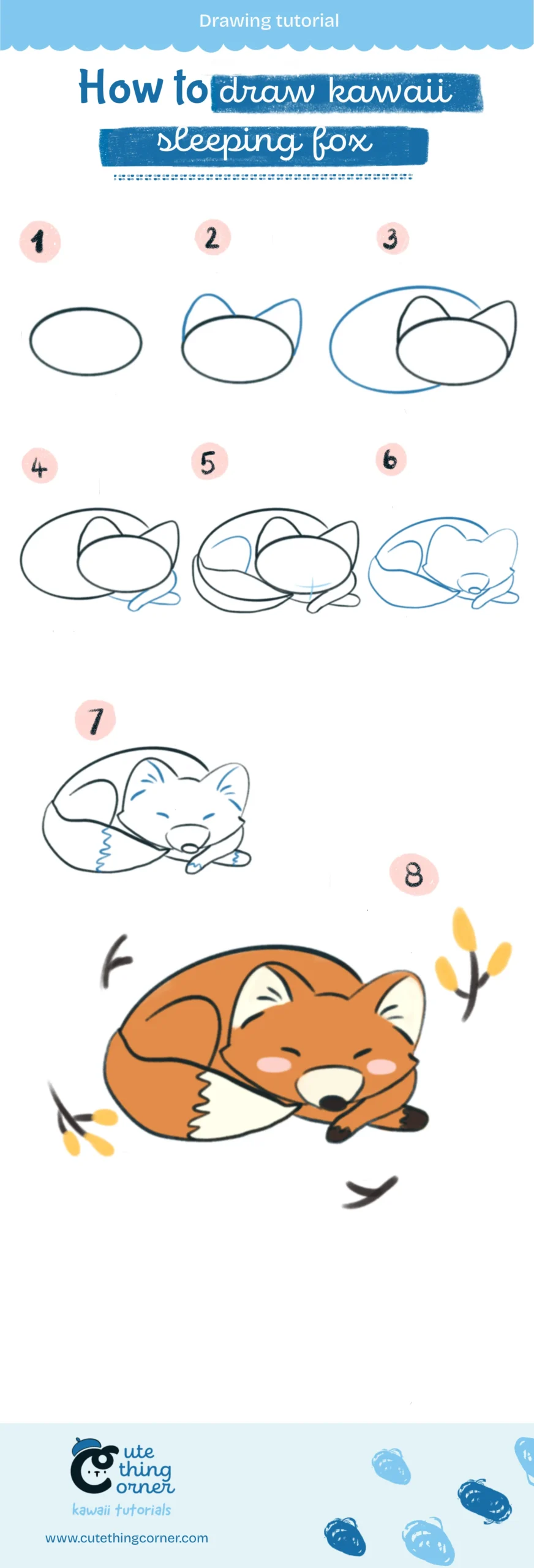 How to draw Kawaii Sleeping Fox (Step-by-step Guide)