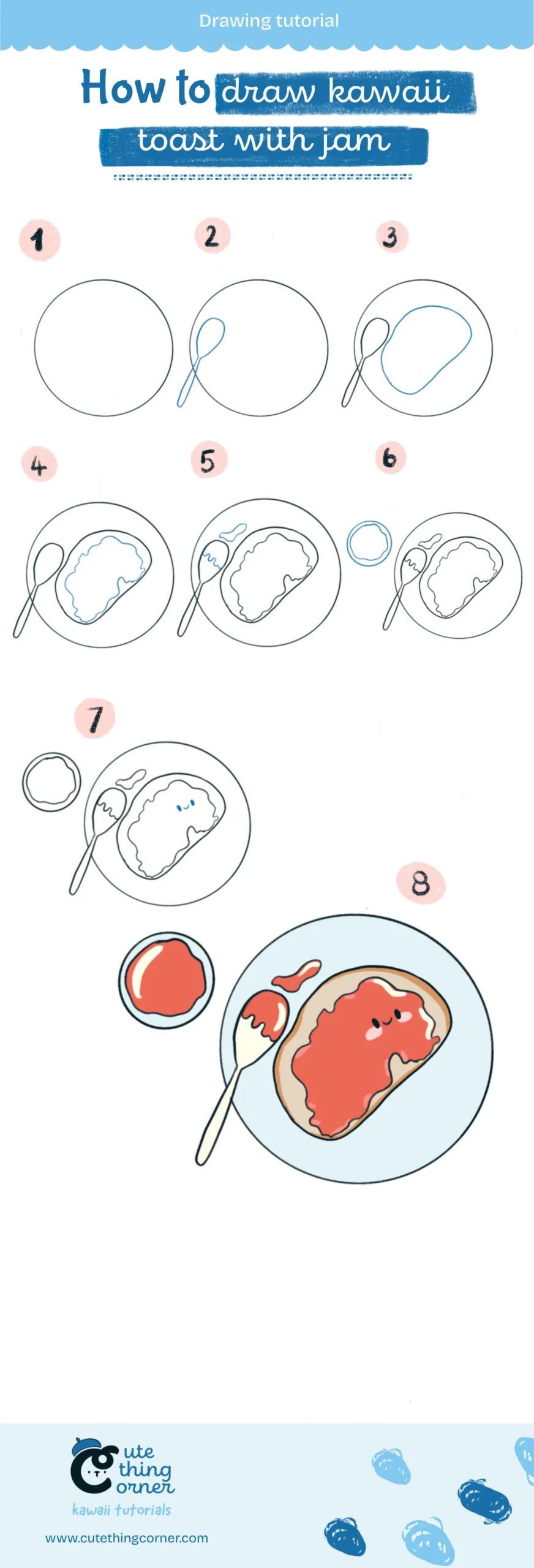 How to draw Kawaii toast with Jam (Step-by-step)