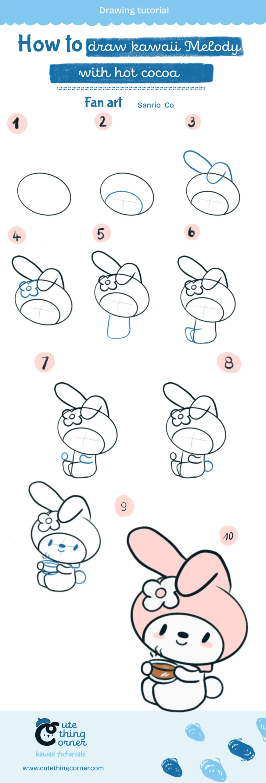 How to draw Melody with hot cocoa (Step-by-step)