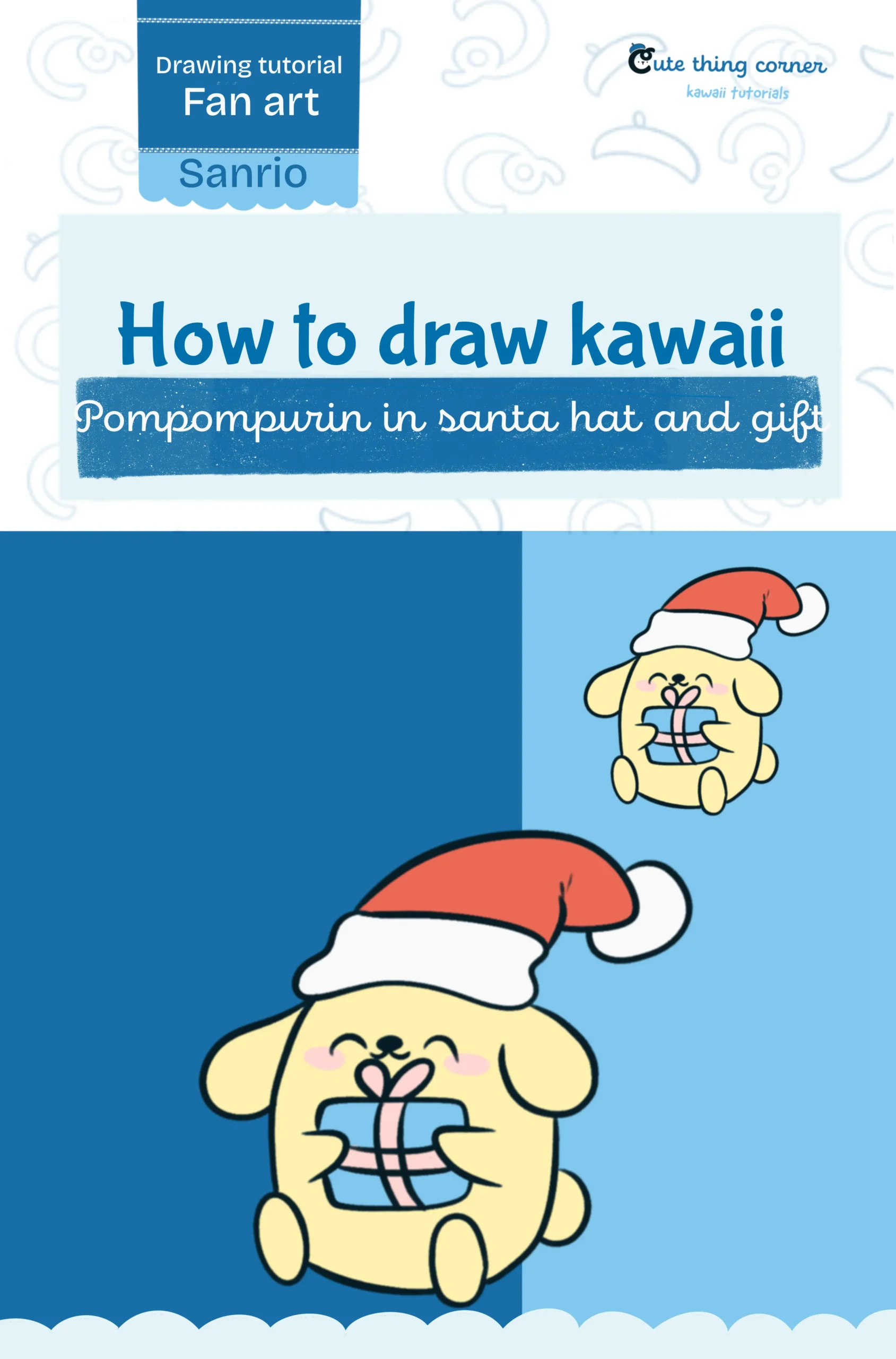 How to draw Pompompurin with a Santa hat and gift