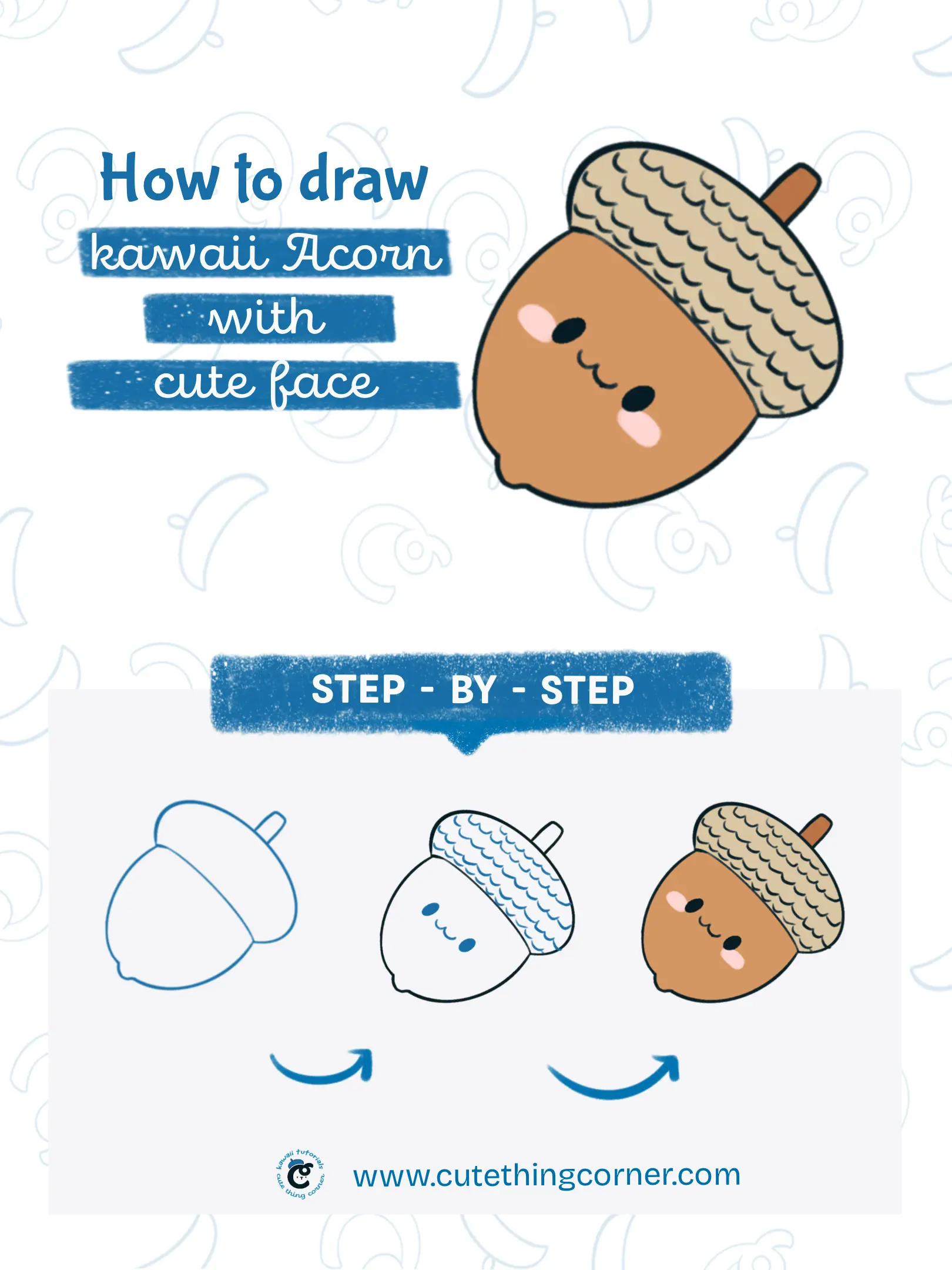 How to draw a Kawaii Acorn with cute face