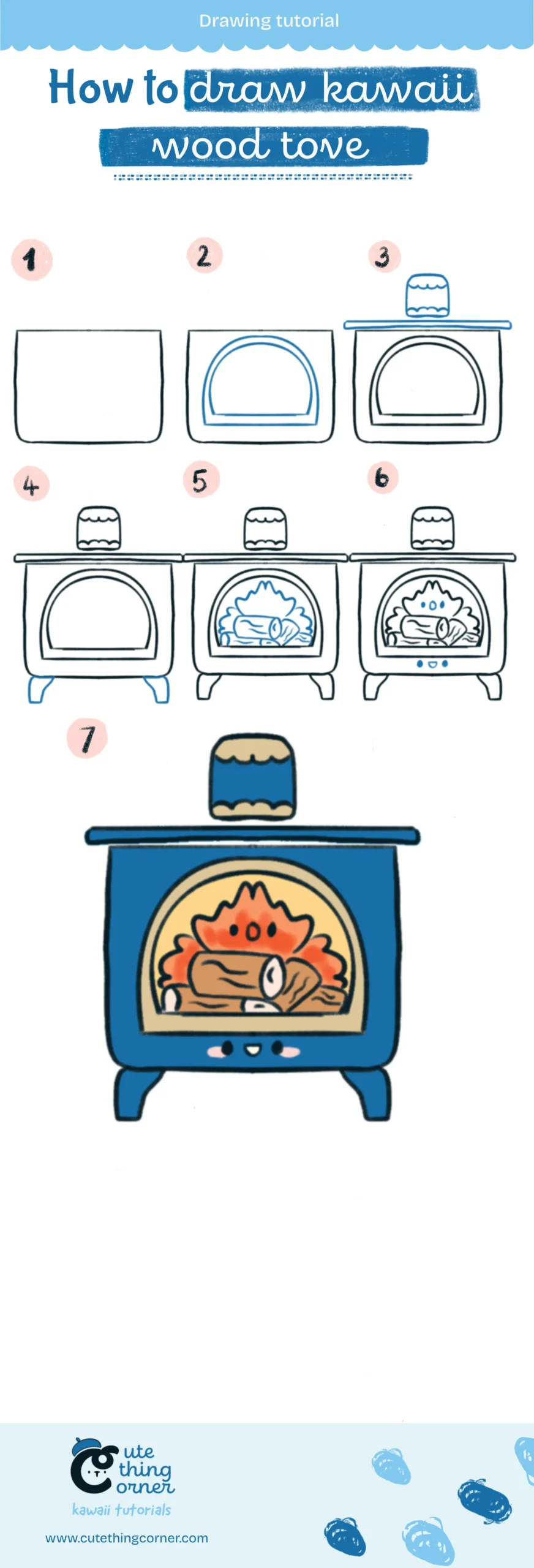 How to draw a Kawaii Wood Stove (Step-by-step)