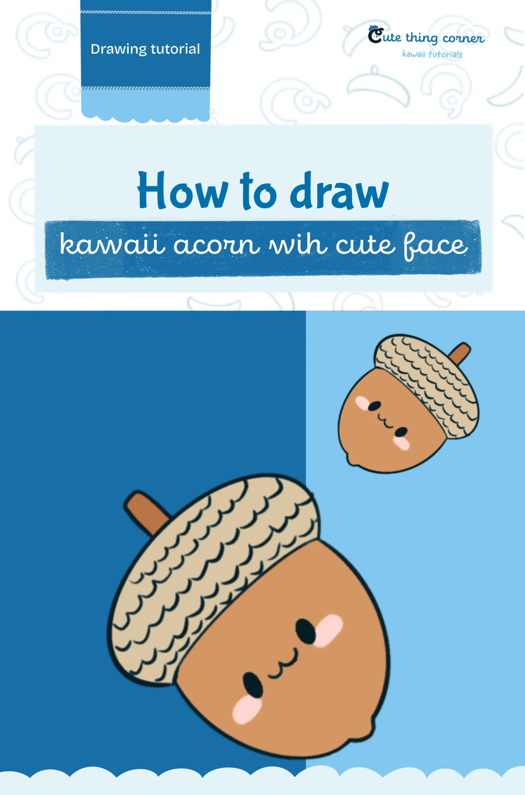 How to Draw a Kawaii Acorn with a Cute Face (Step-by-step)