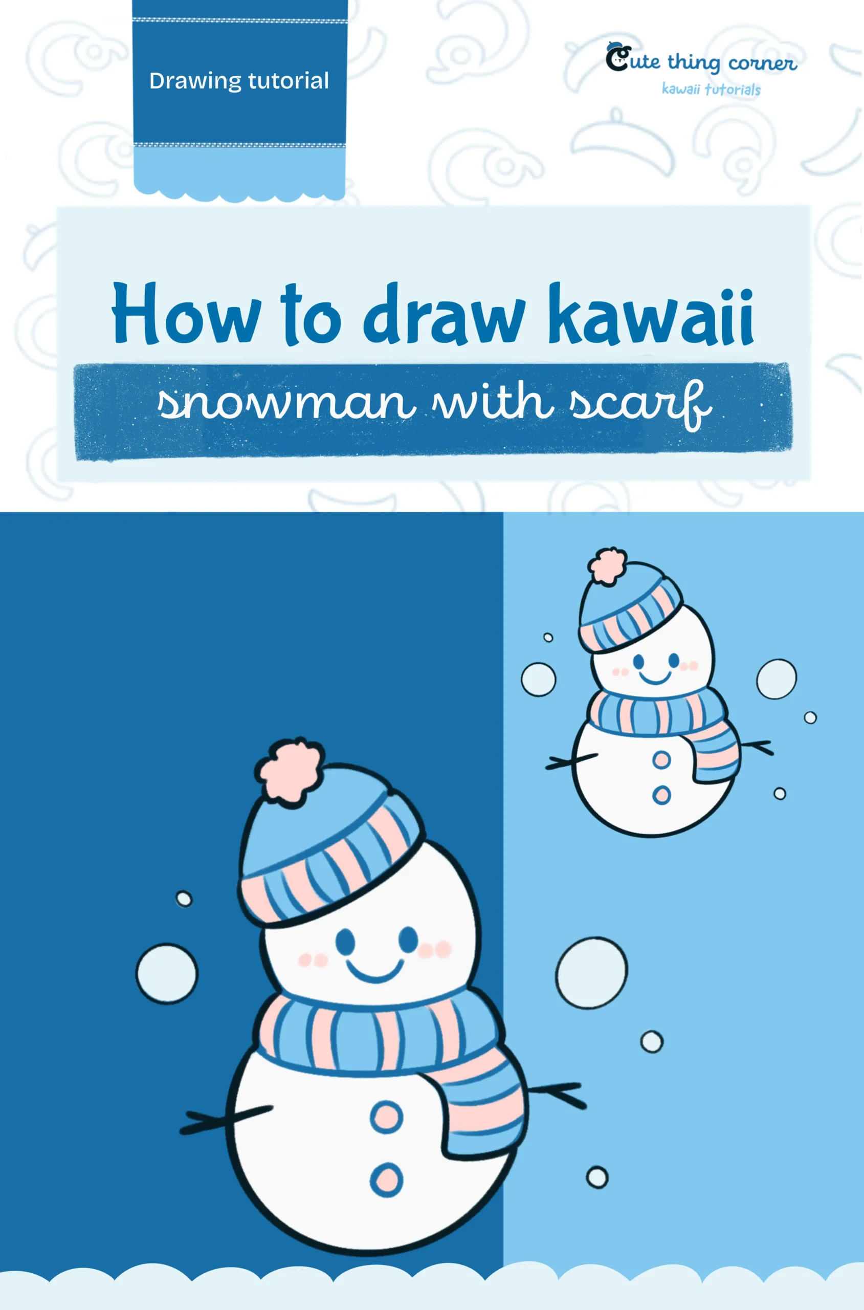 How to Draw Kawaii Snowman with Scarf (Step-by-step)