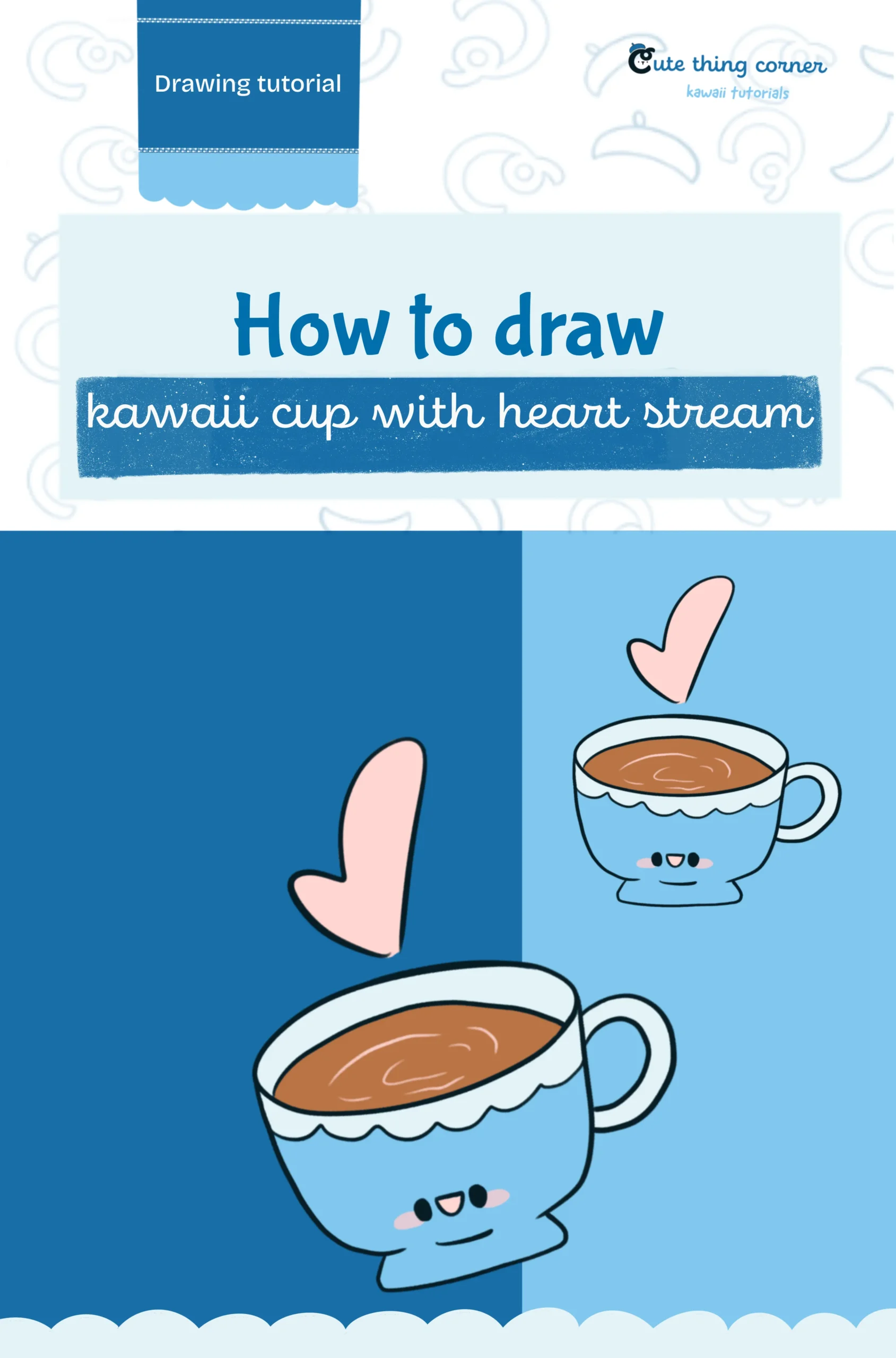 How to Draw Kawaii Cup with Heart Stream (Step-by-step)