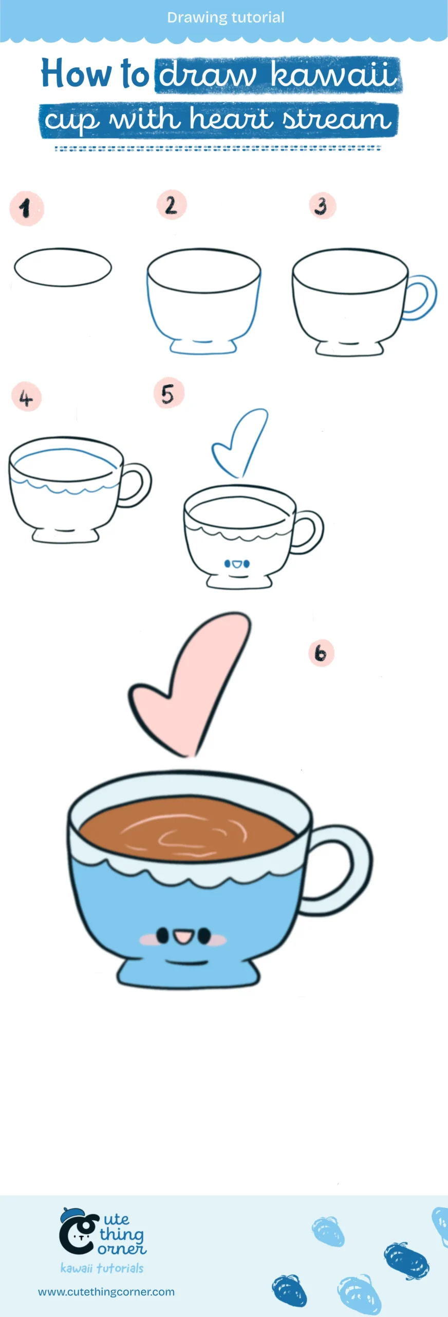 How to draw a kawaii cup with heart stream