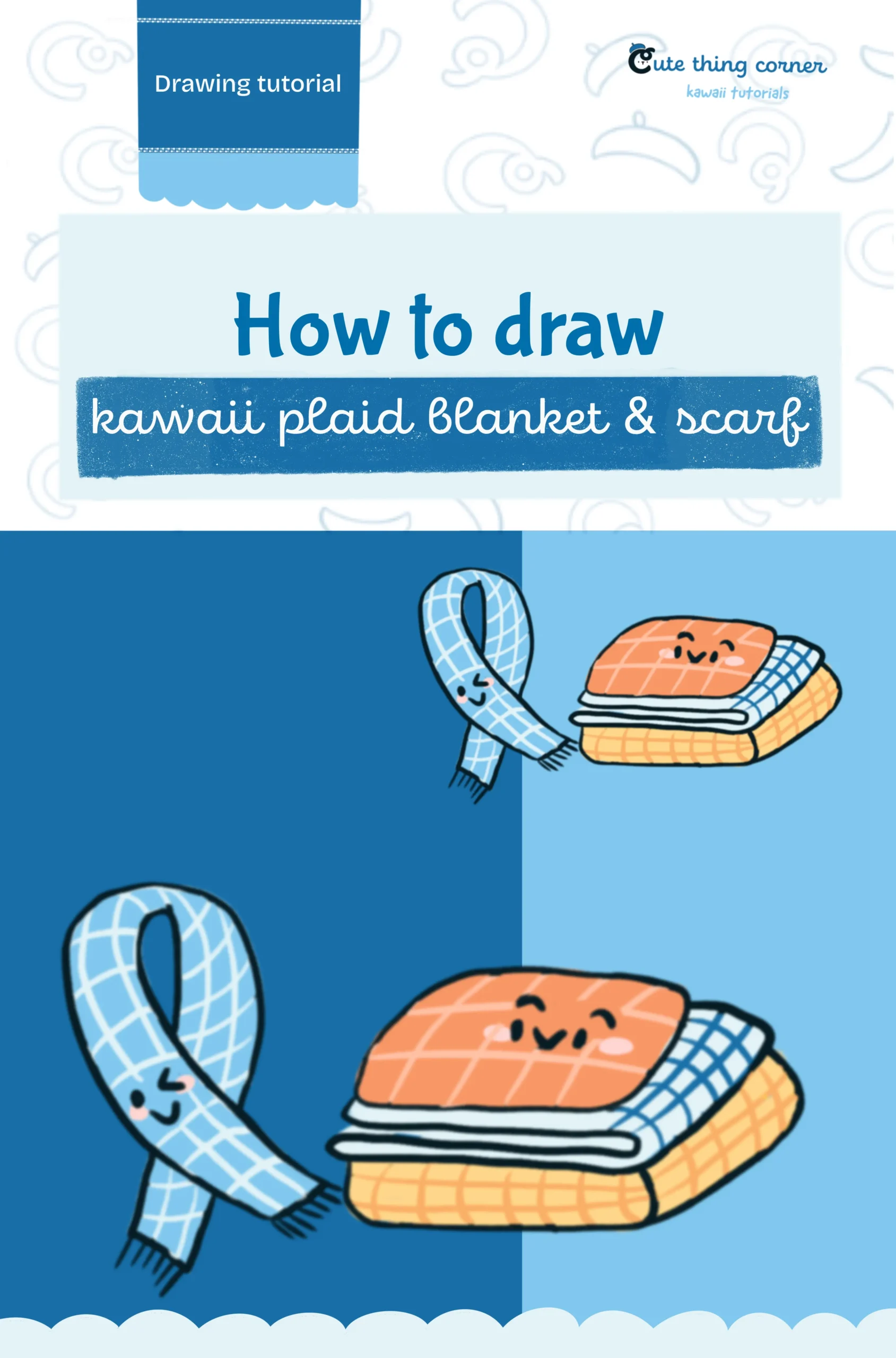 How to draw kawaii plaid blanket and scarf (Step-by-step)