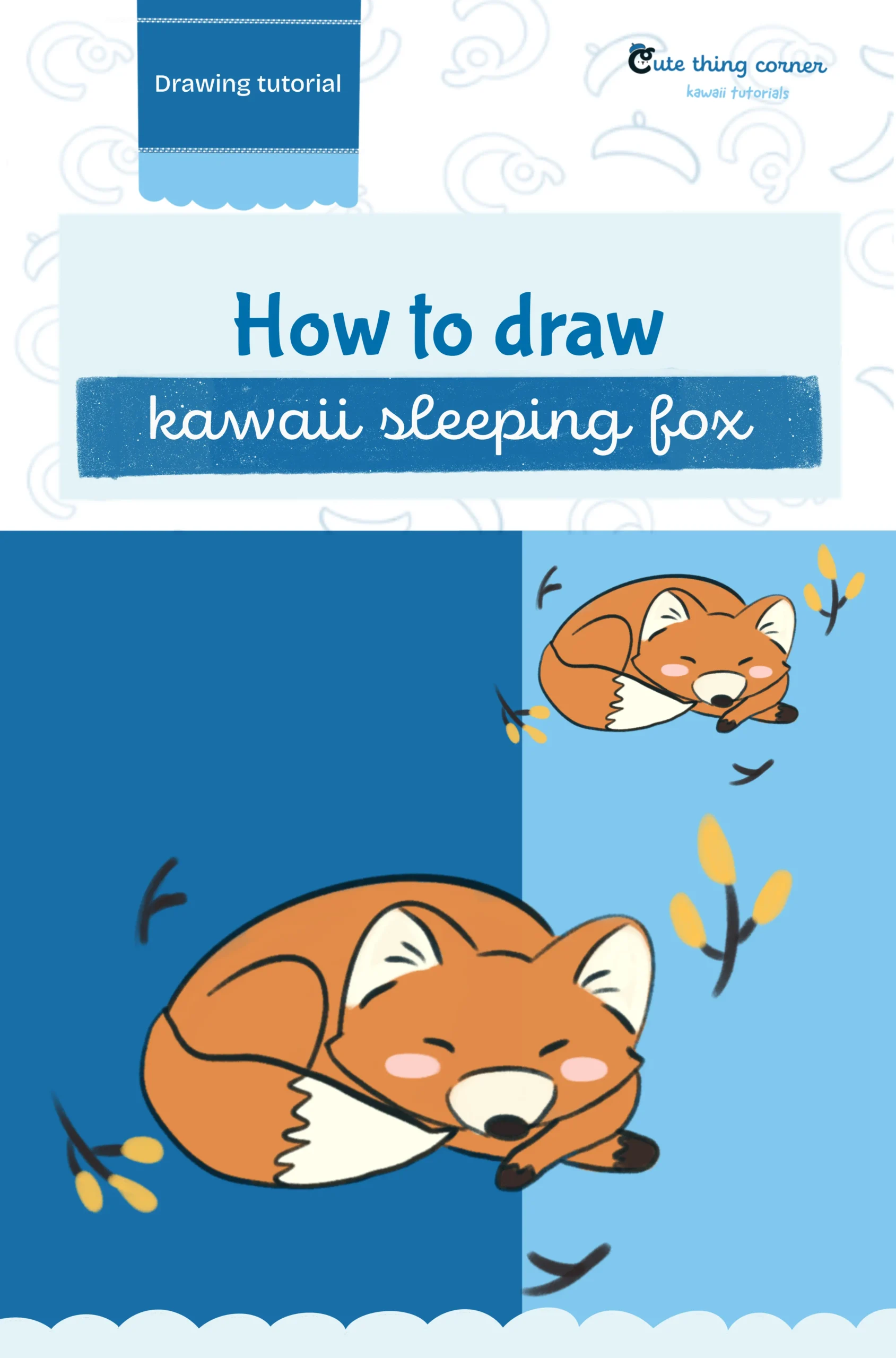 How to draw Kawaii Sleeping Fox (Step-by-step)