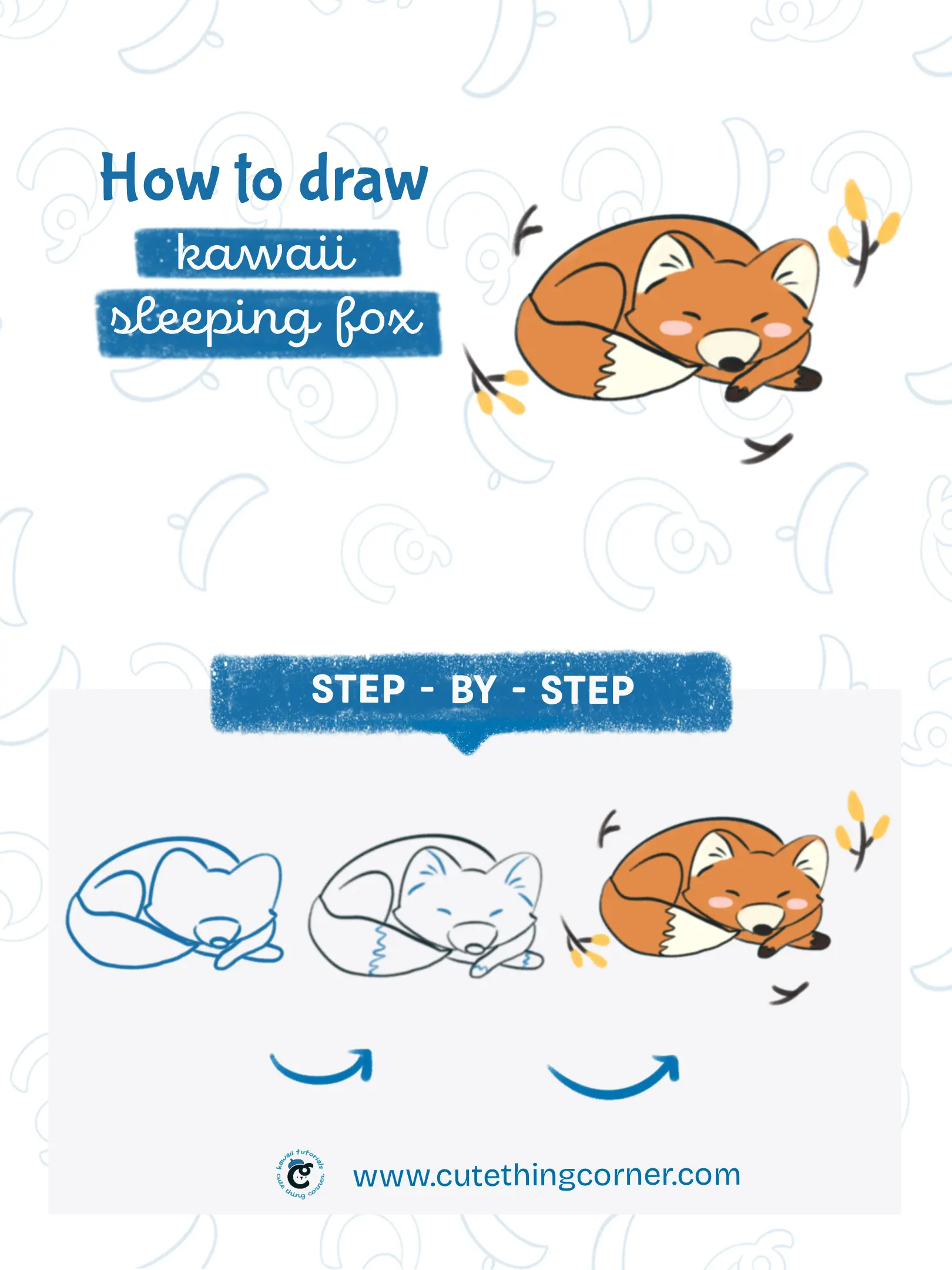 How to draw a kawaii sleeping fox