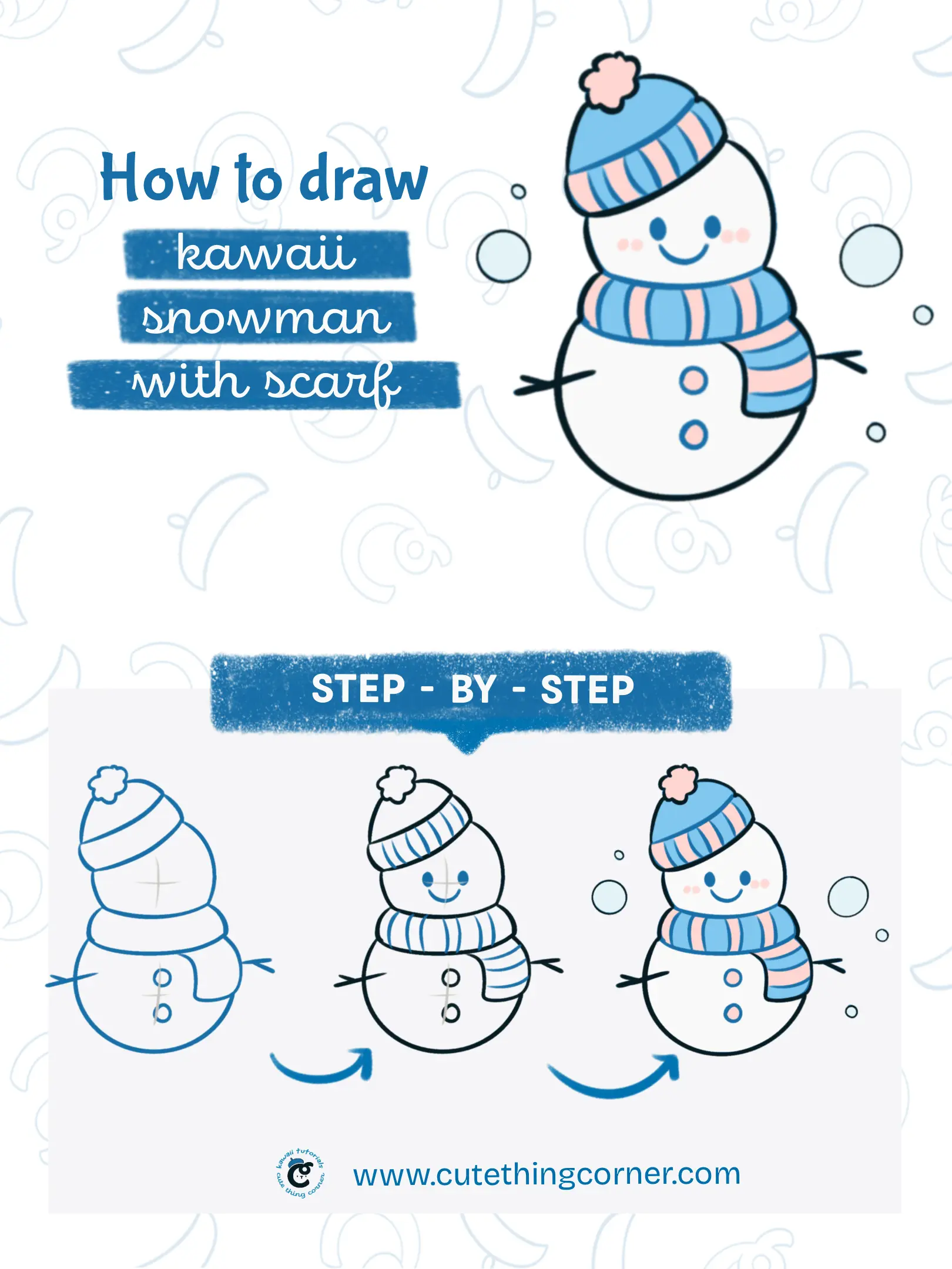 How to draw a kawaii snowman with scarf