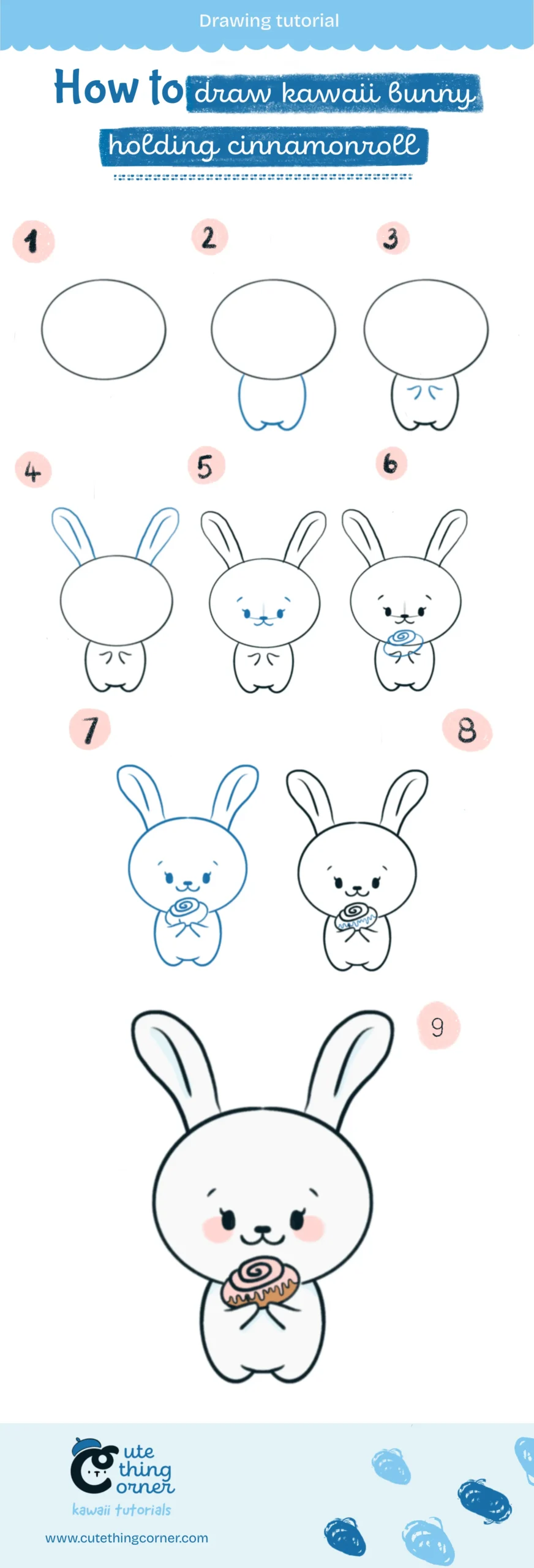 How to draw cute bunny holding cinnamonroll