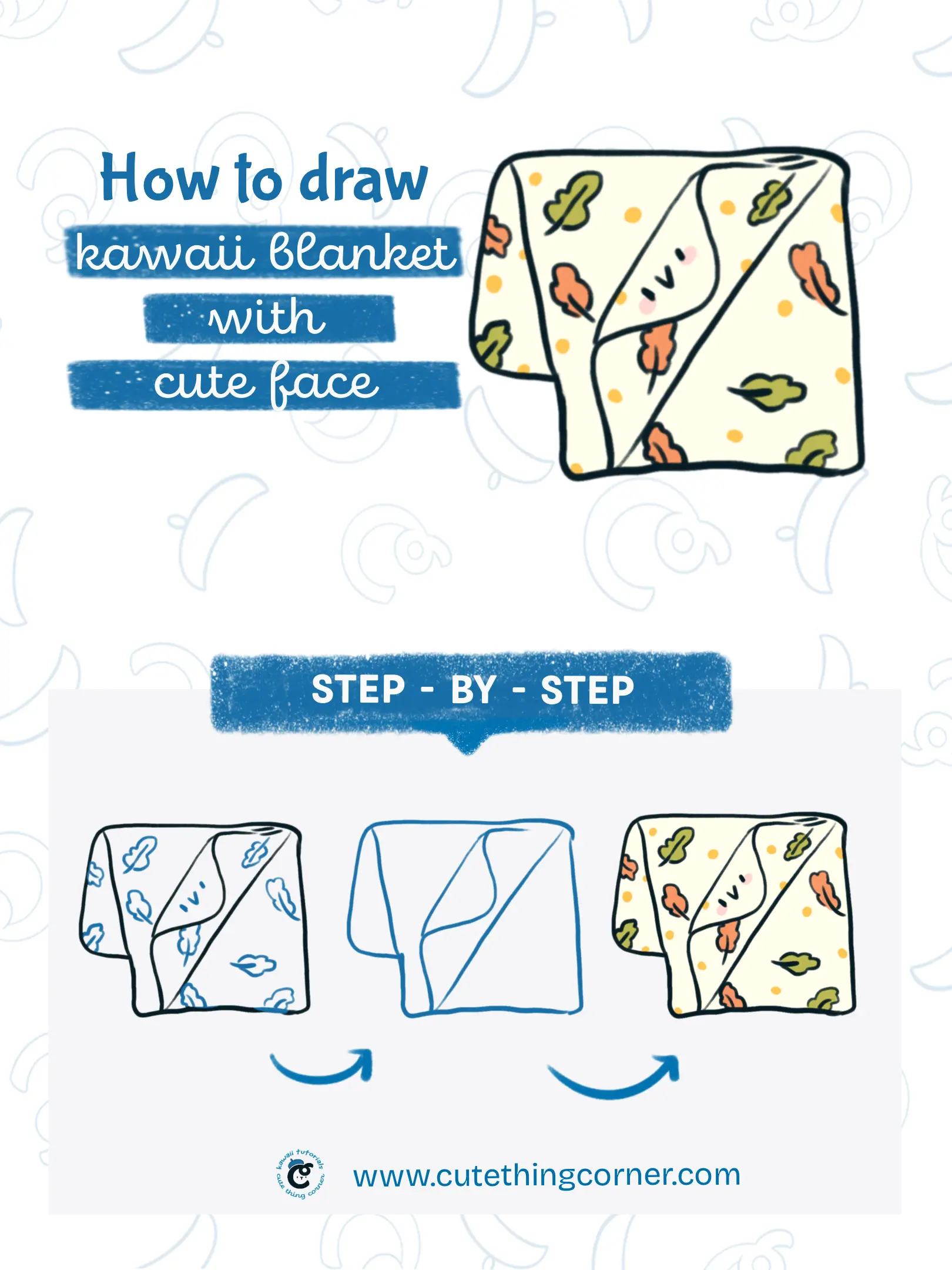 How to draw kawaii blanket with cute face (Step-by-step)