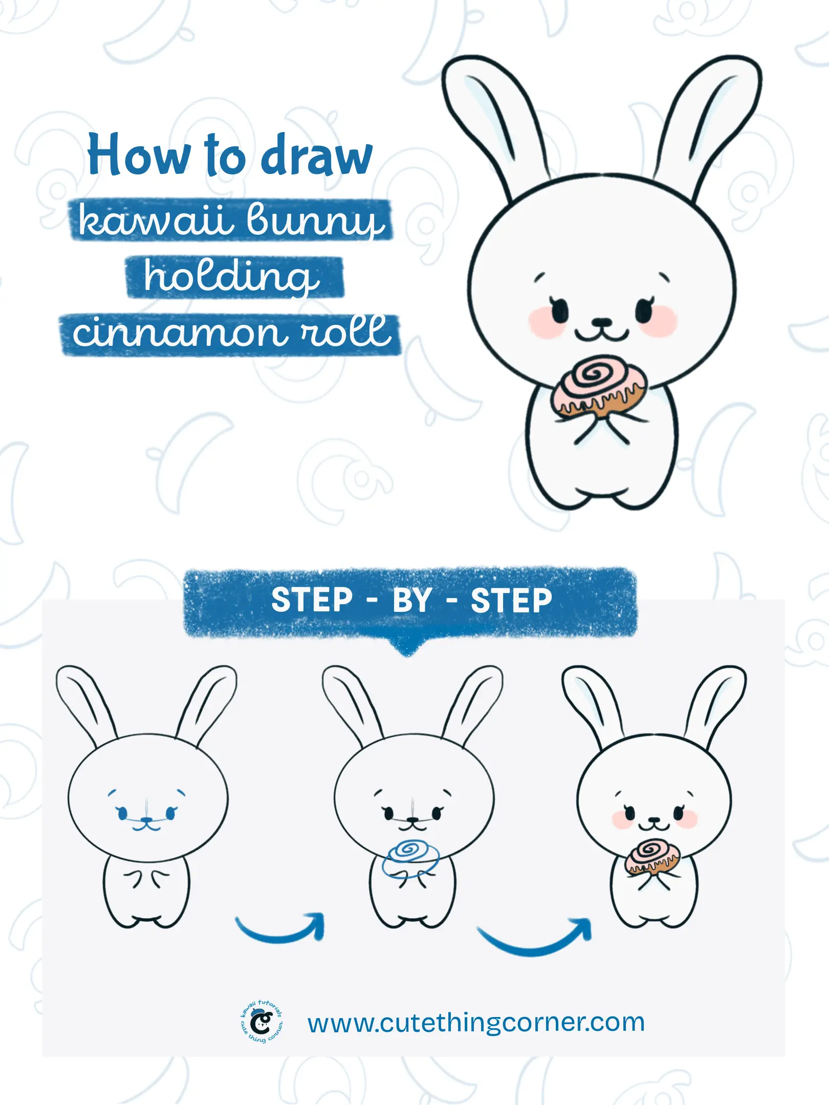 How to draw kawaii bunny holding cinnamonroll (Step-by-step)