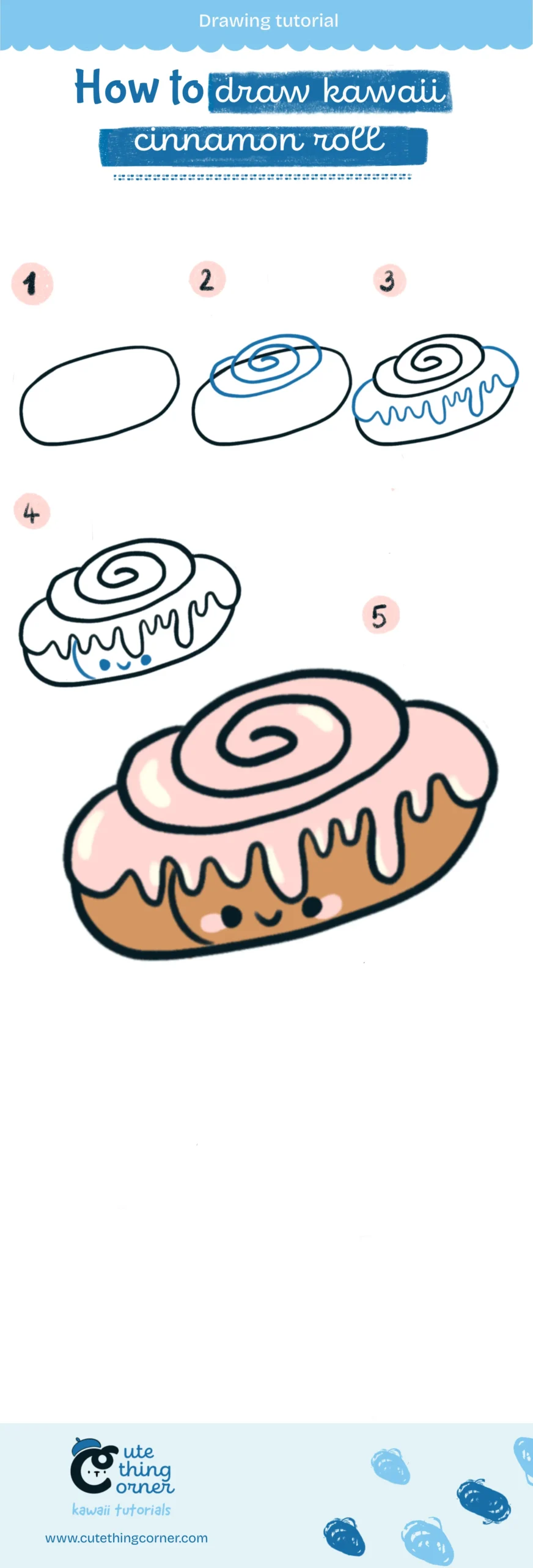 How to draw kawaii cinnamon roll (Step-by-step)