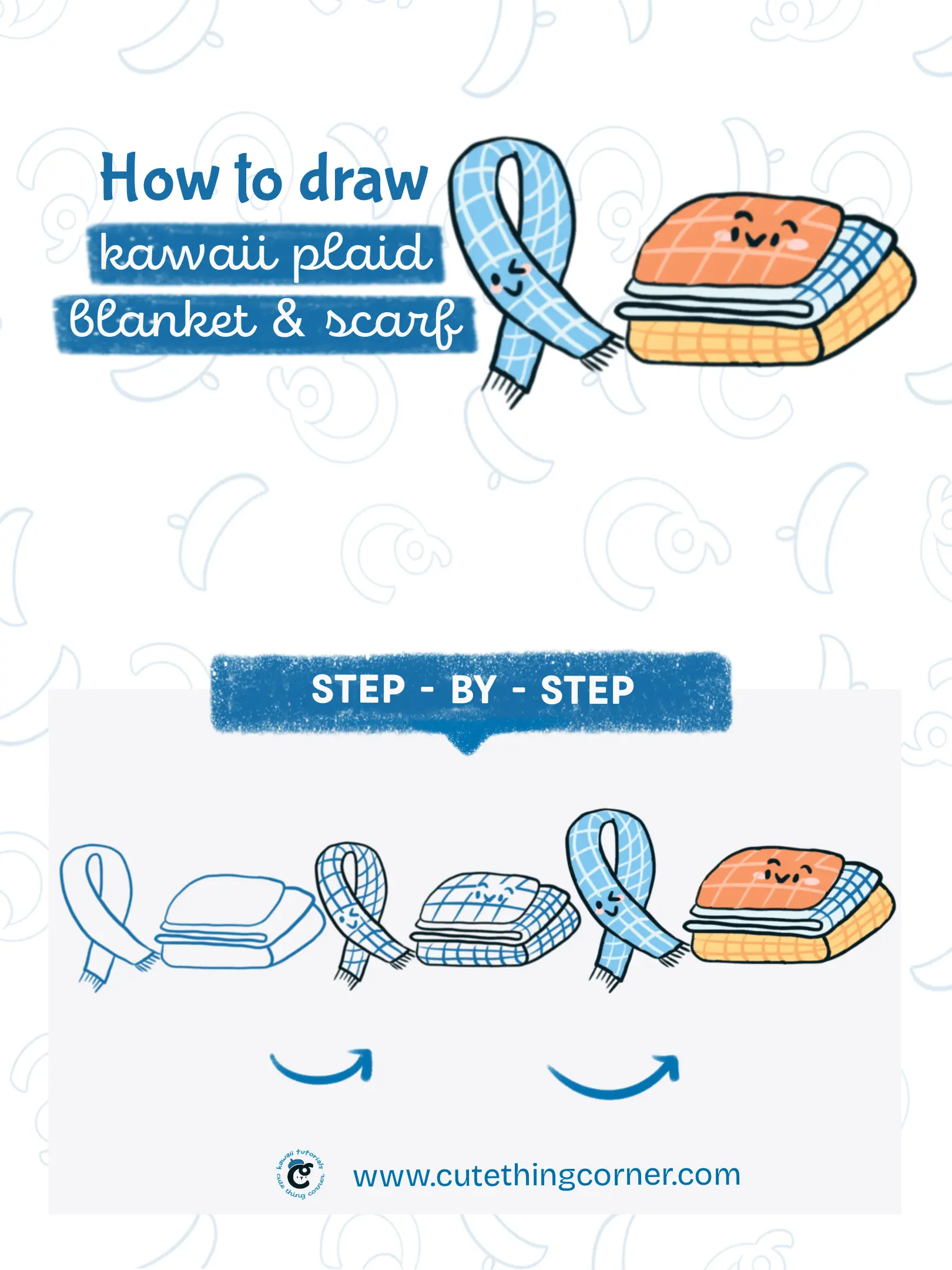 How to draw kawaii plaid blanket and scarf (Step-by-step)