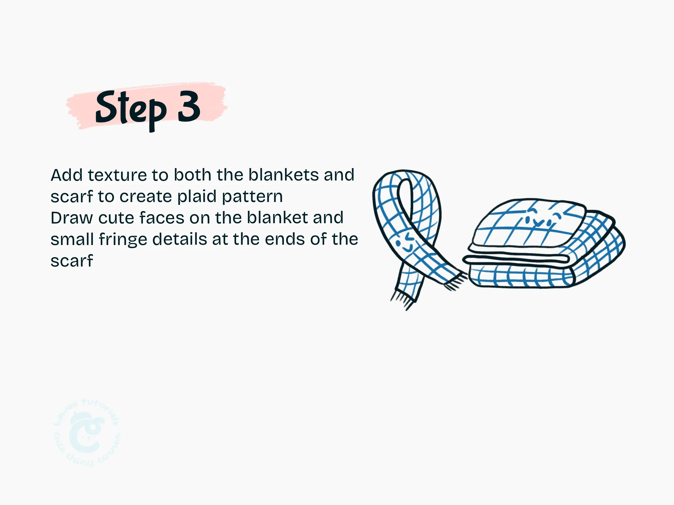 Step 3 Add texture to both the blankets and scarf to create plaid pattern