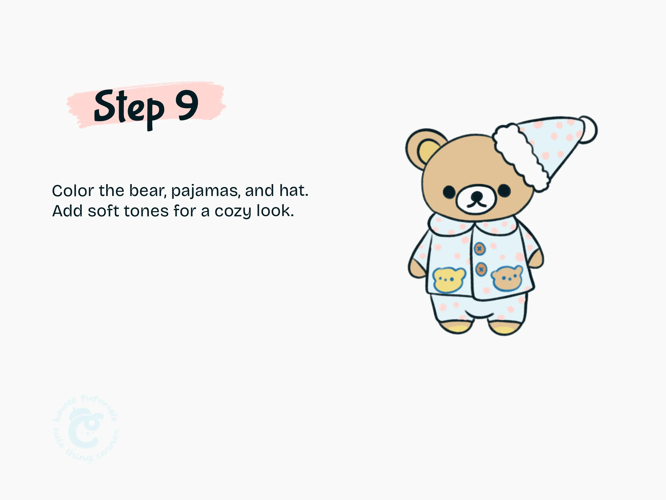 Step 9 Color the bear, pajamas, and hat