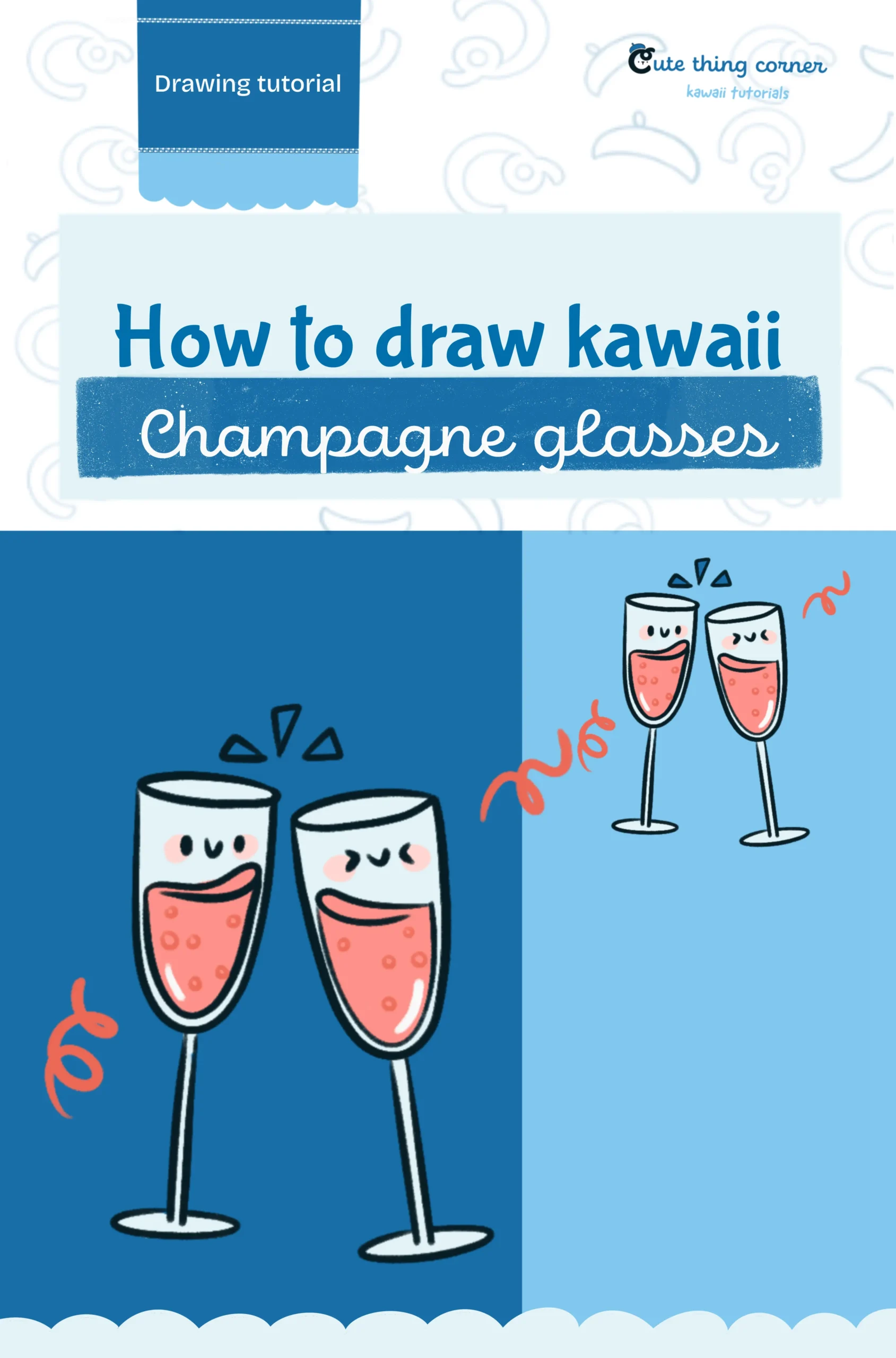 How to Draw Kawaii Champagne Glasses (Step-by-step)