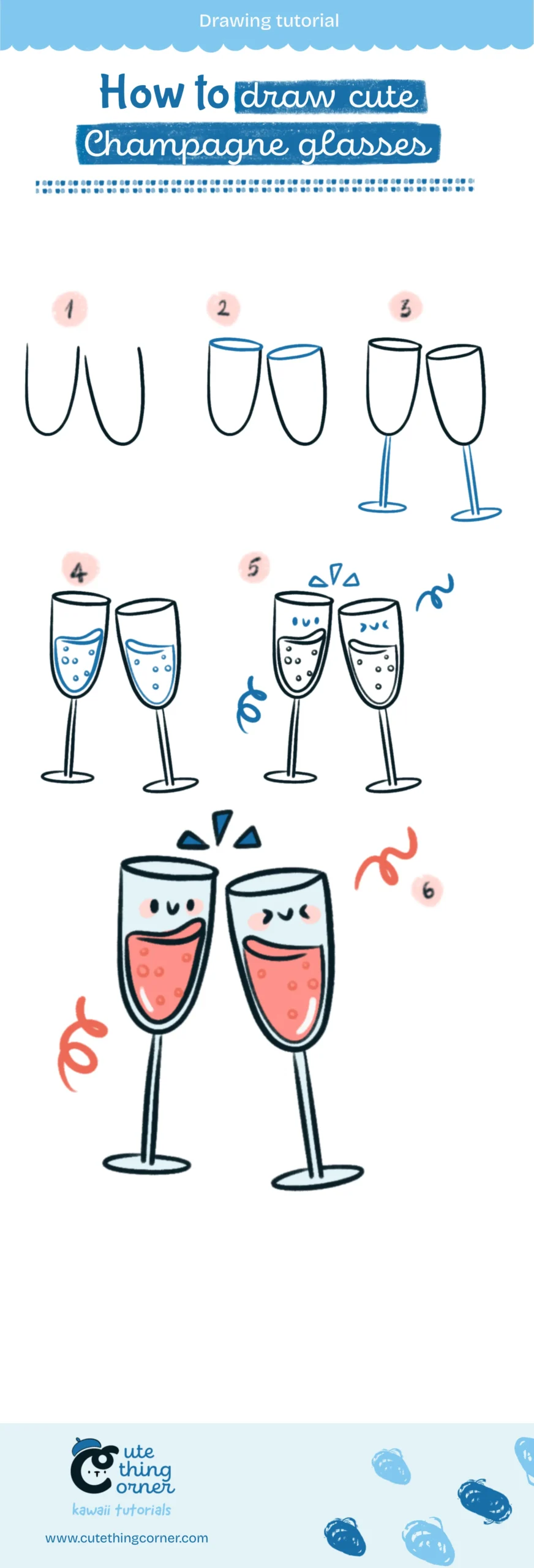 How to draw Kawaii Champagne glasses