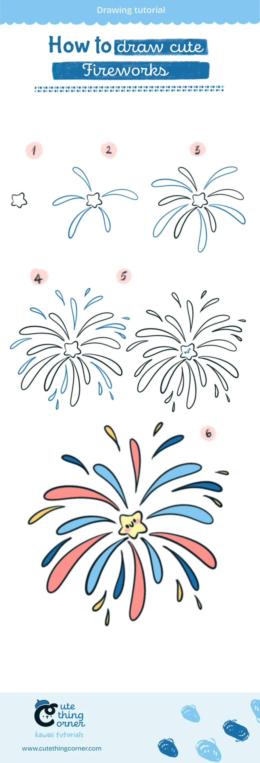 How to draw Kawaii Fireworks (Step-by-step)