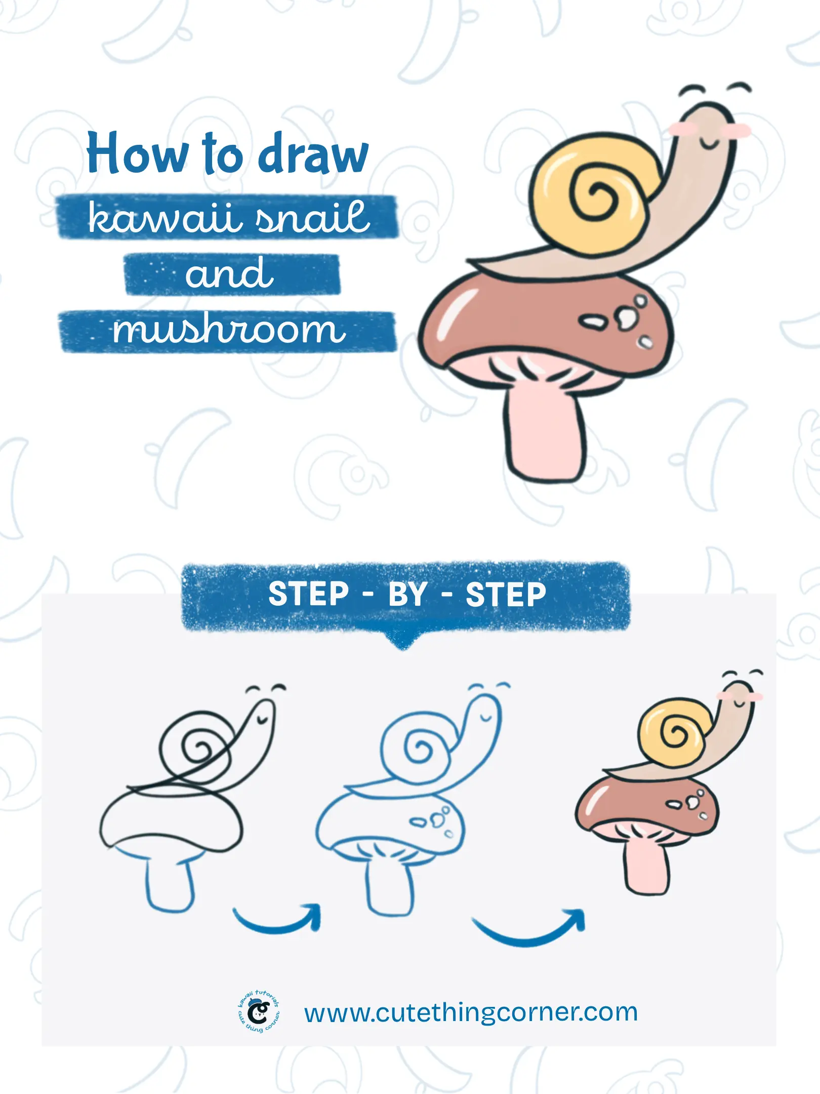 How to draw Kawaii Snail and Mushroom