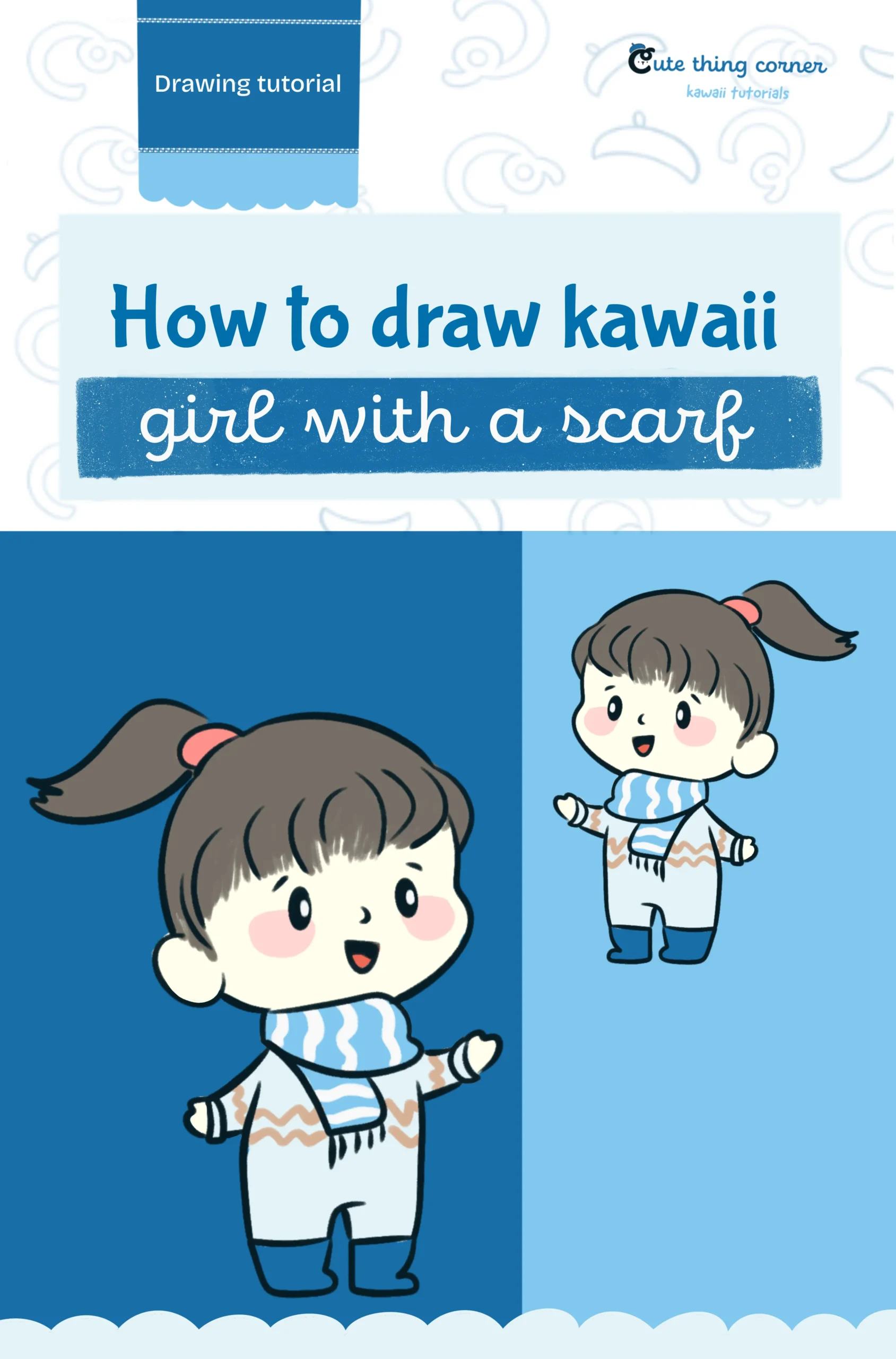 How to Draw Cute Girl with a Scarf (Step-by-step)