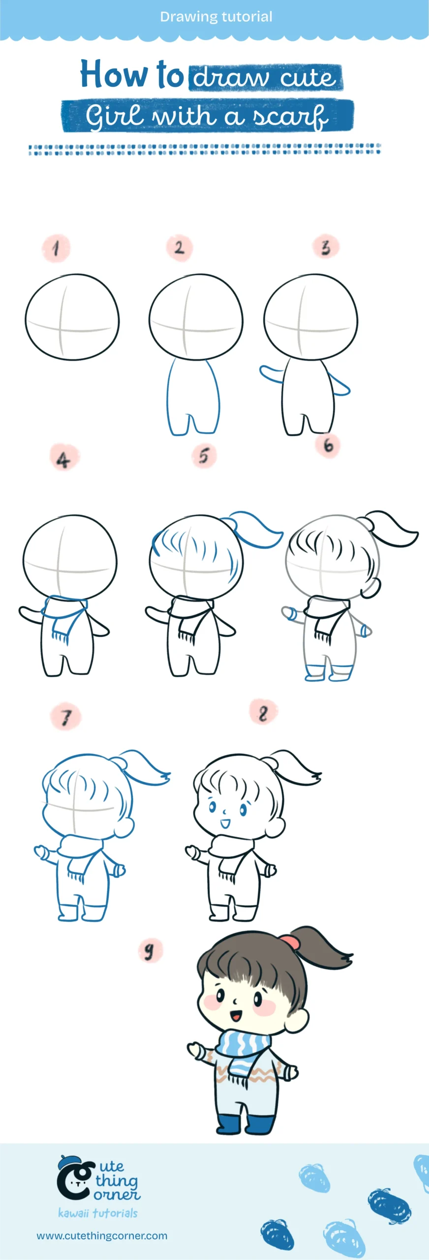 How to draw Kawaii girl with a scarf