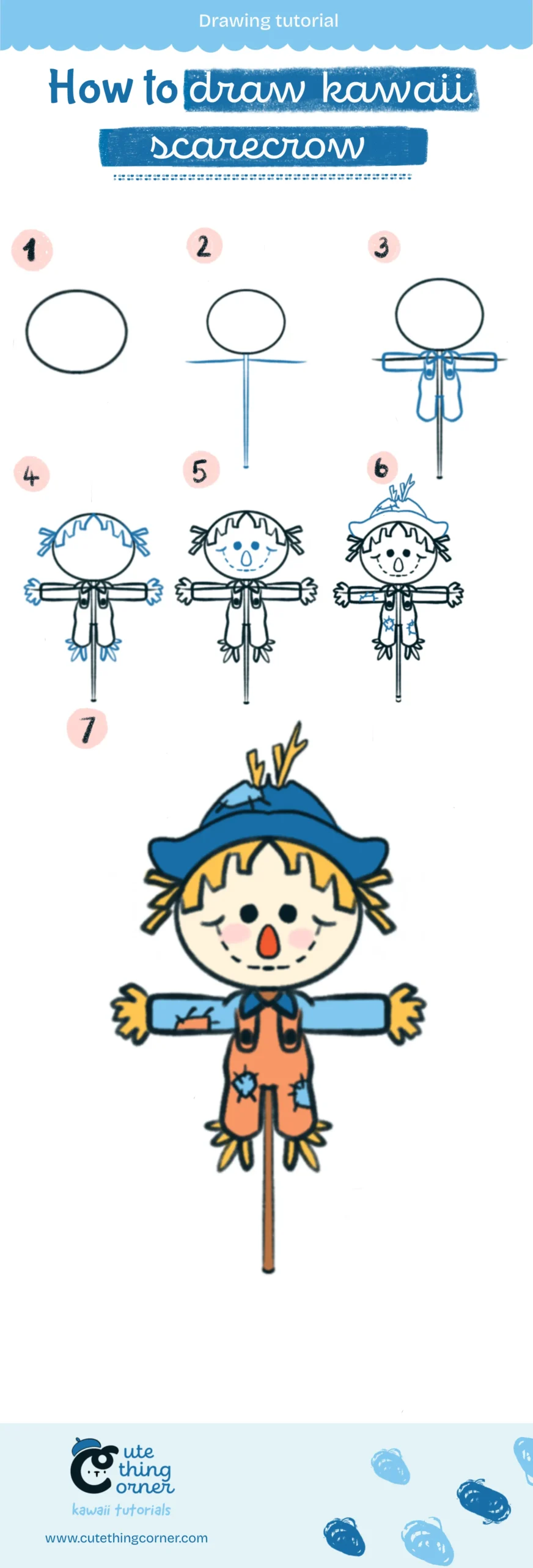 How to draw a cute scarecrow