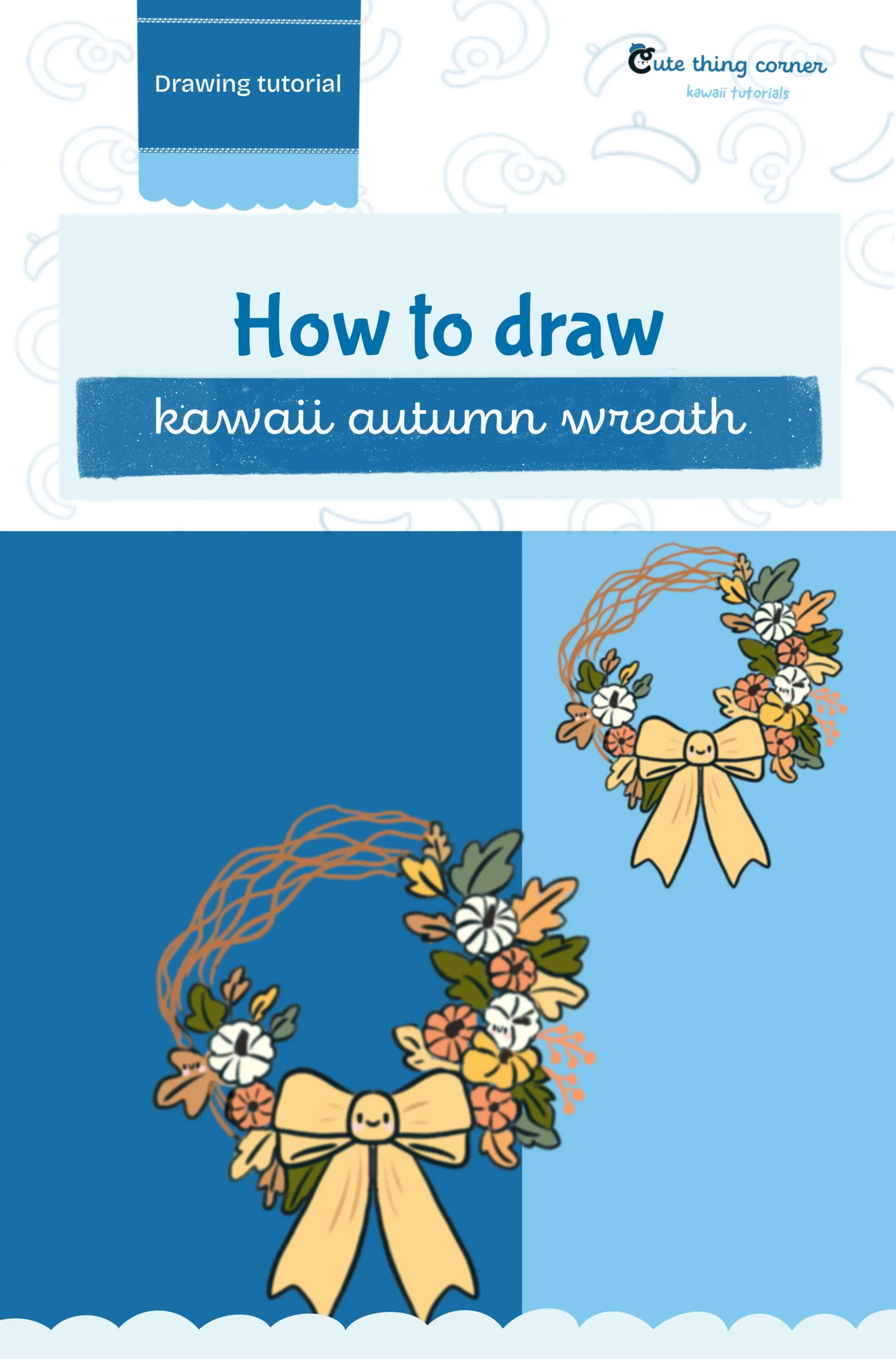 How to Draw a Kawaii Autumn Wreath (Step-by-step)