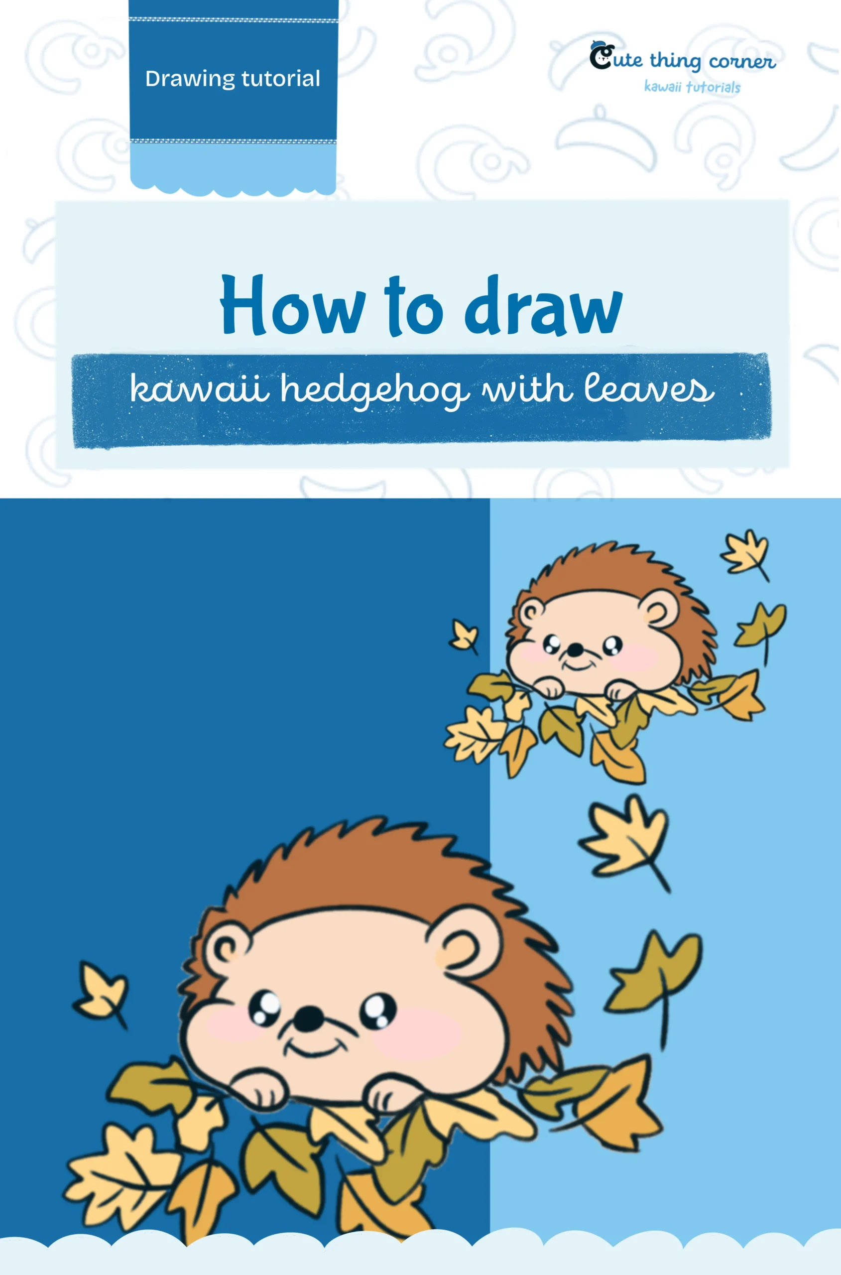 How to Draw Kawaii Hedgehog with Leaves (Step-by-step)