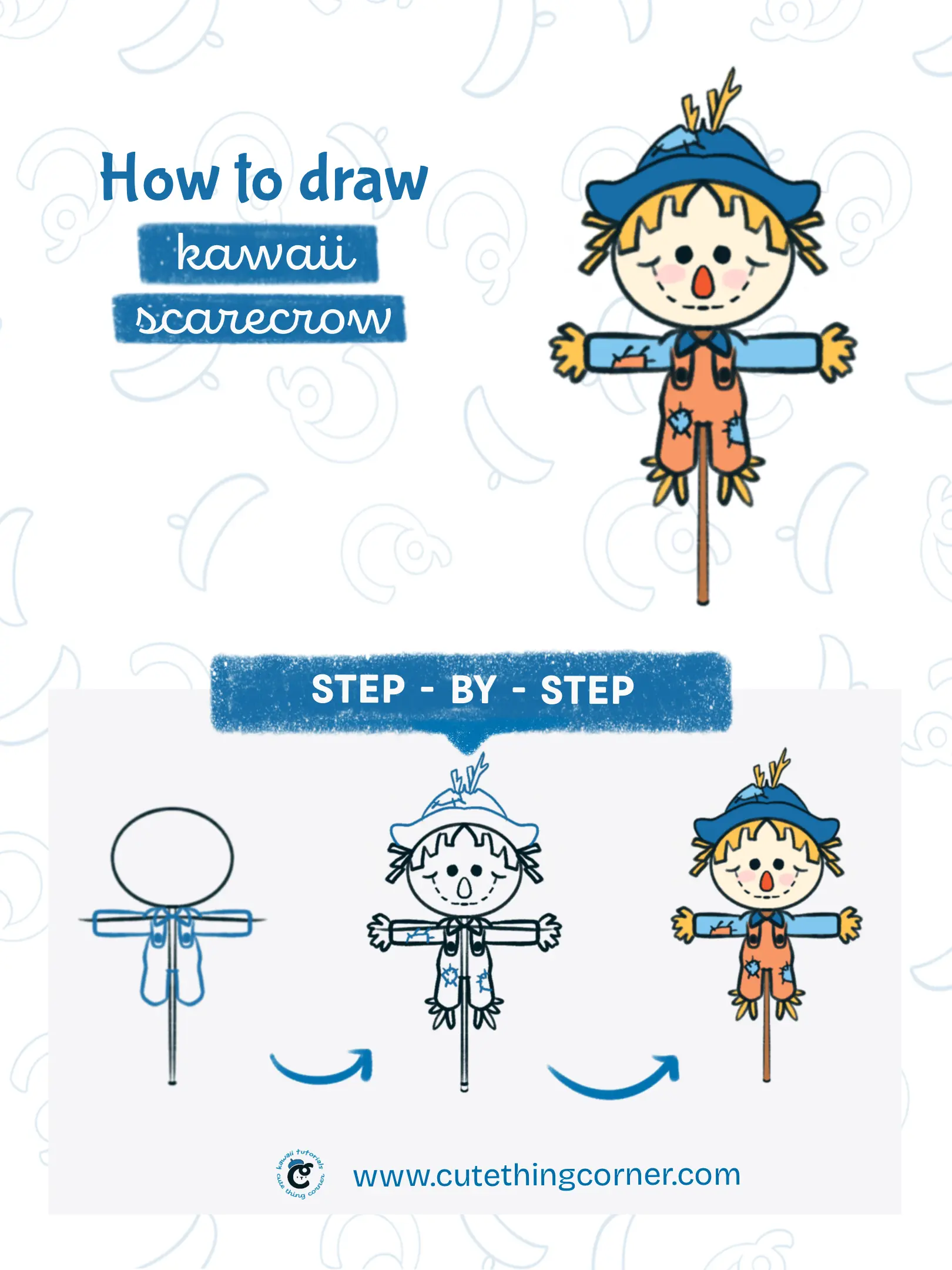 How to draw a kawaii scarecrow (Step-by-step)