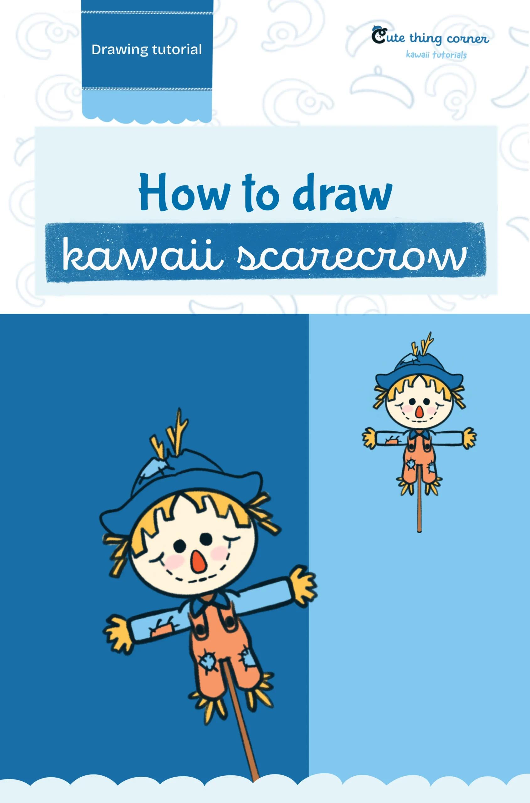 How to Draw a Kawaii Scarecrow (Step-by-step)