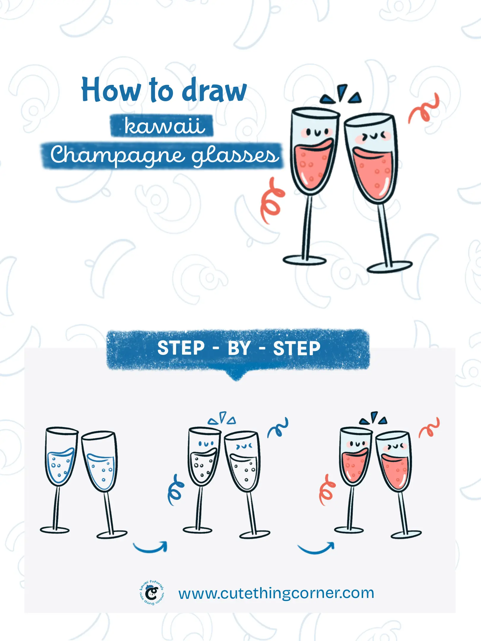 How to draw cute Champagne glasses (Step-by-step)