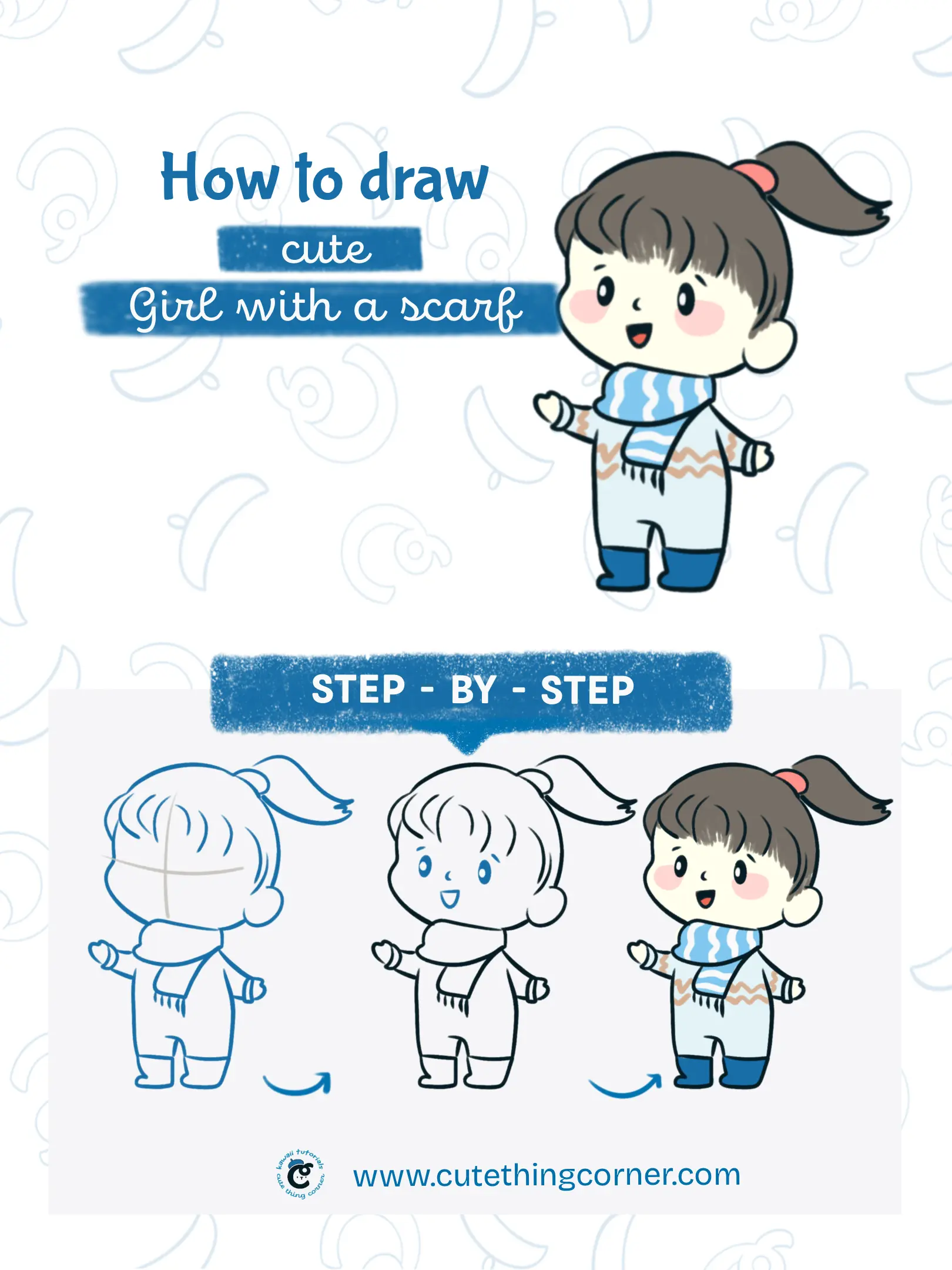 How to draw cute girl with a scarf