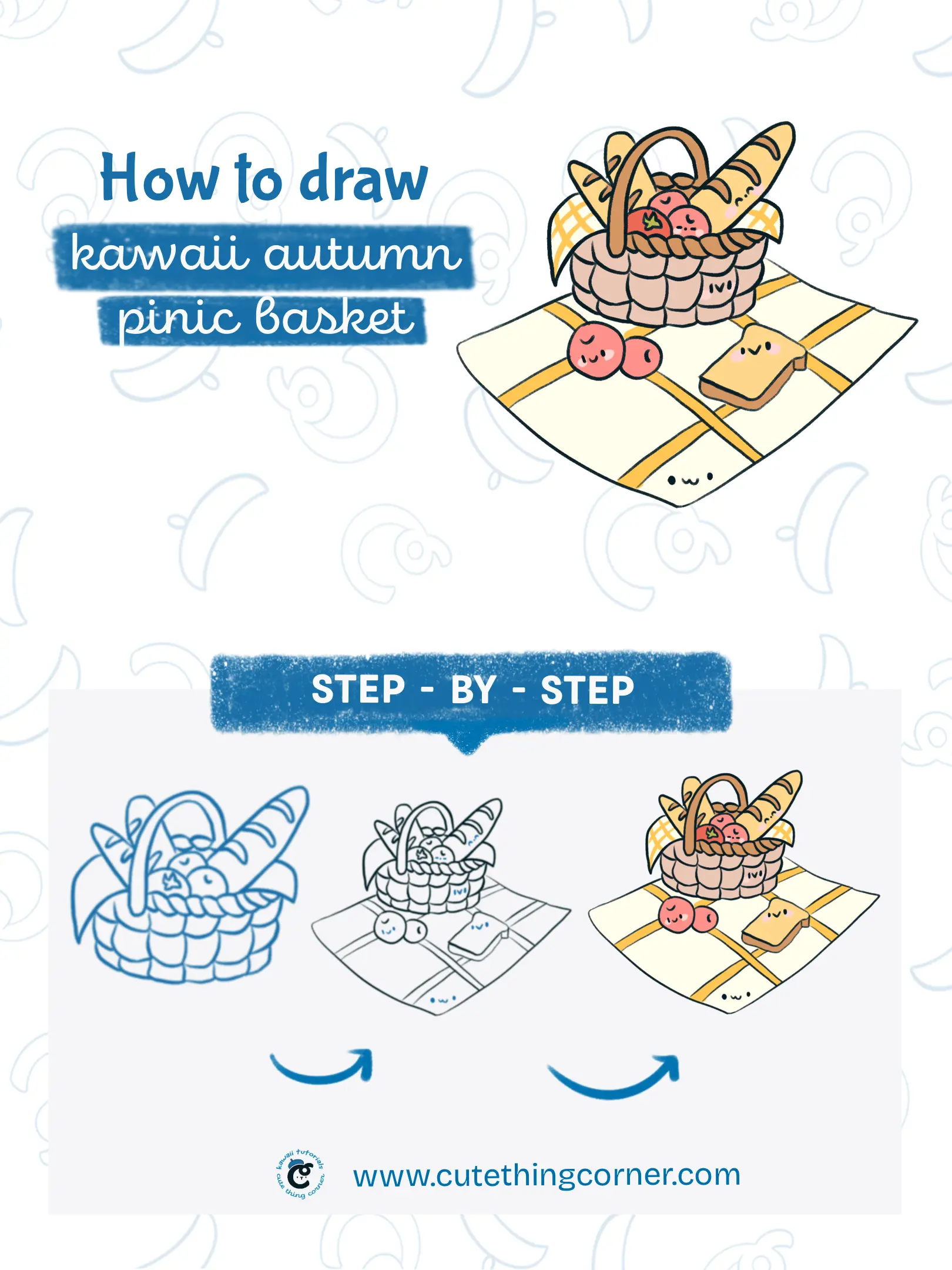 How to draw kawaii autumn pinic basket (Step-by-step)