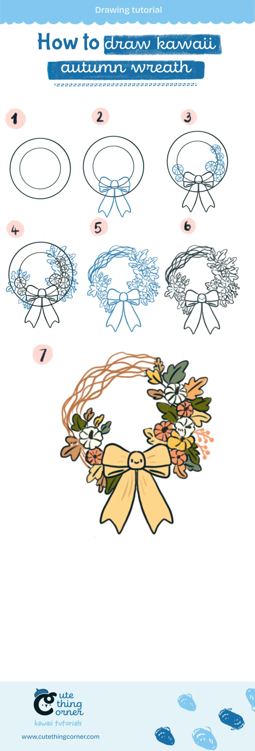 How to draw kawaii autumn wreath (Step-by-step)