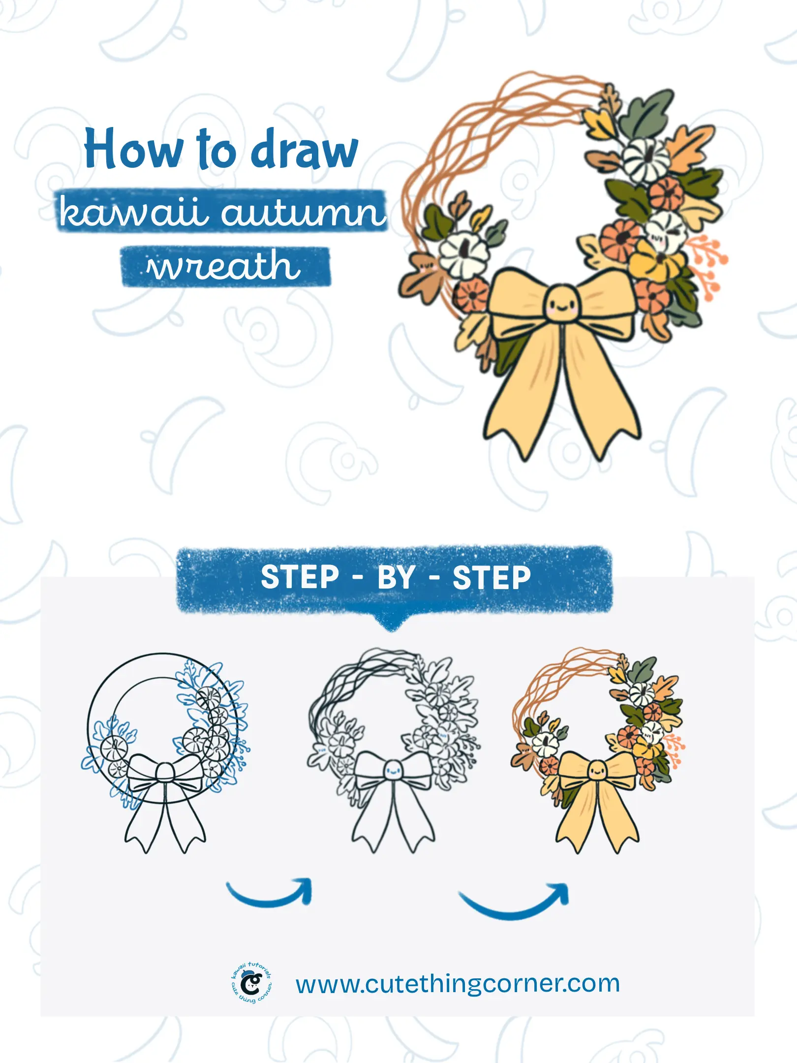 How to draw kawaii autumn wreath