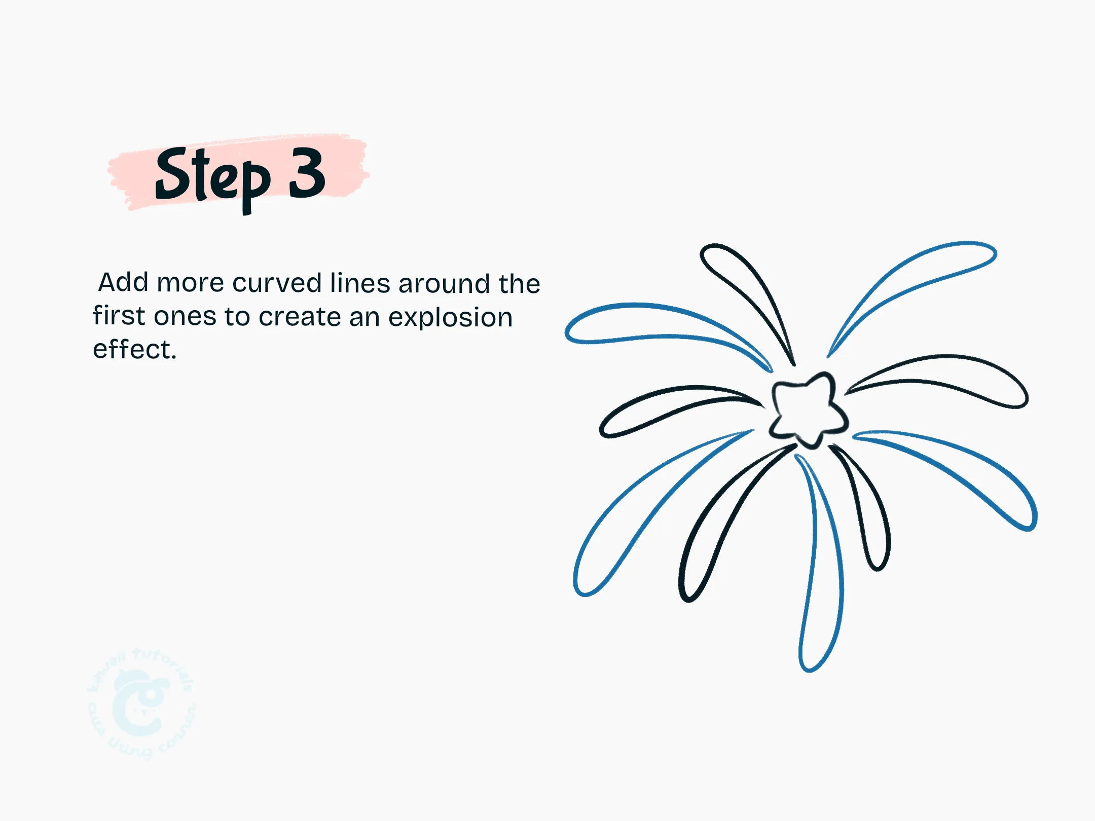 Step 3 Add more curved lines around the first ones to create an explosion effect.