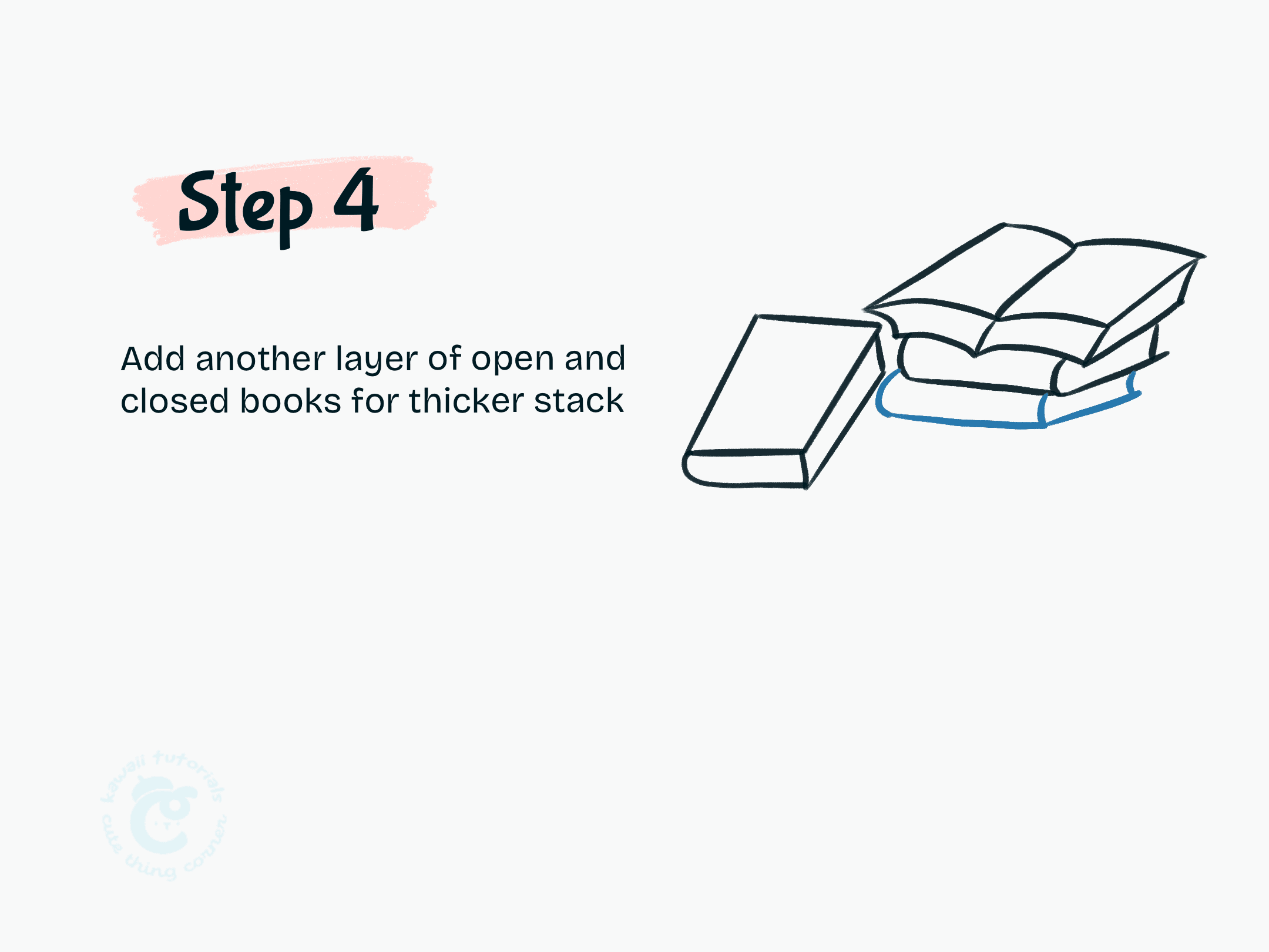 Step 4 Add another layer of open and closed books for thicker stack