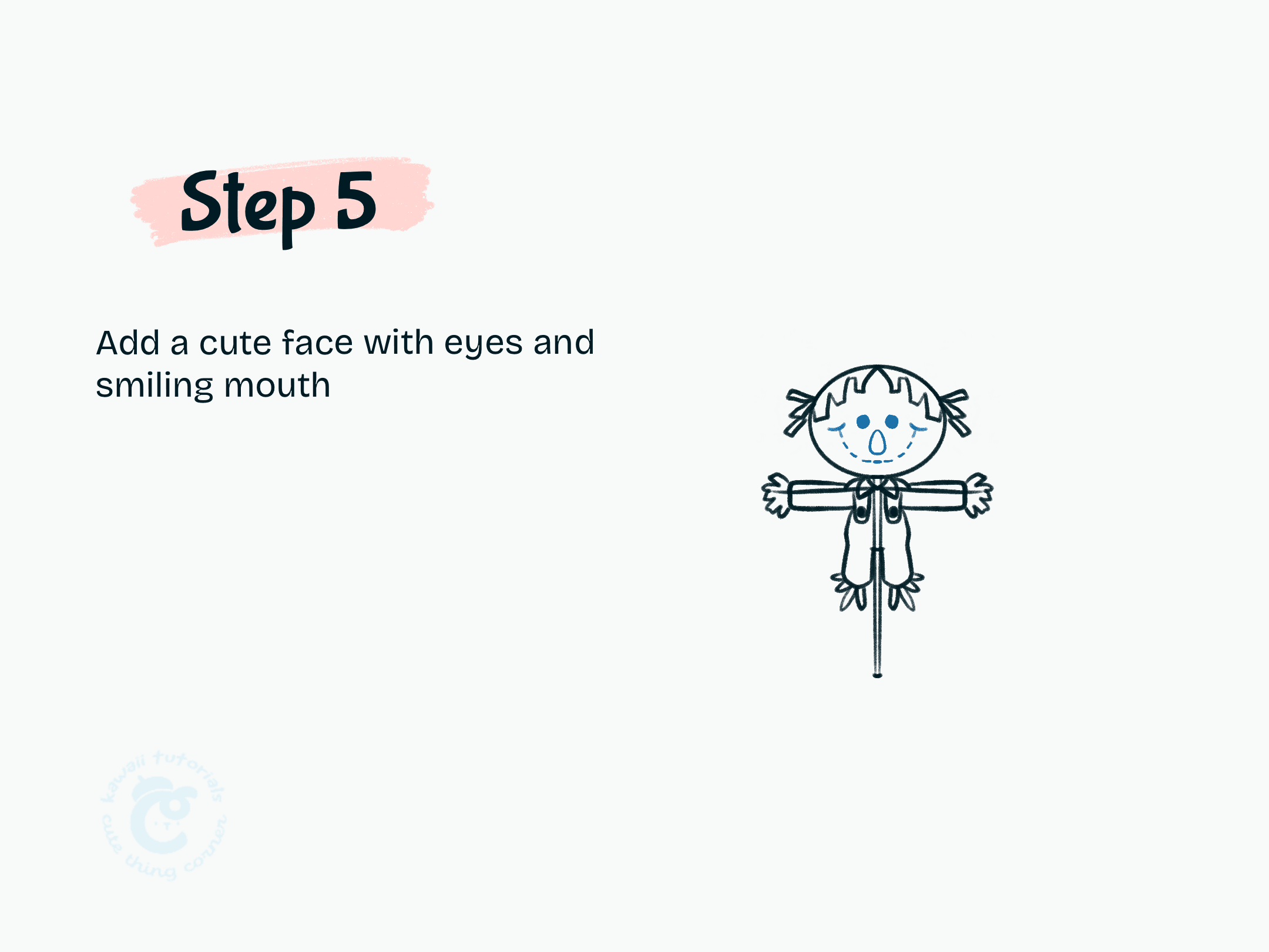 Step 5 Add a cute face with eyes and smiling mouth