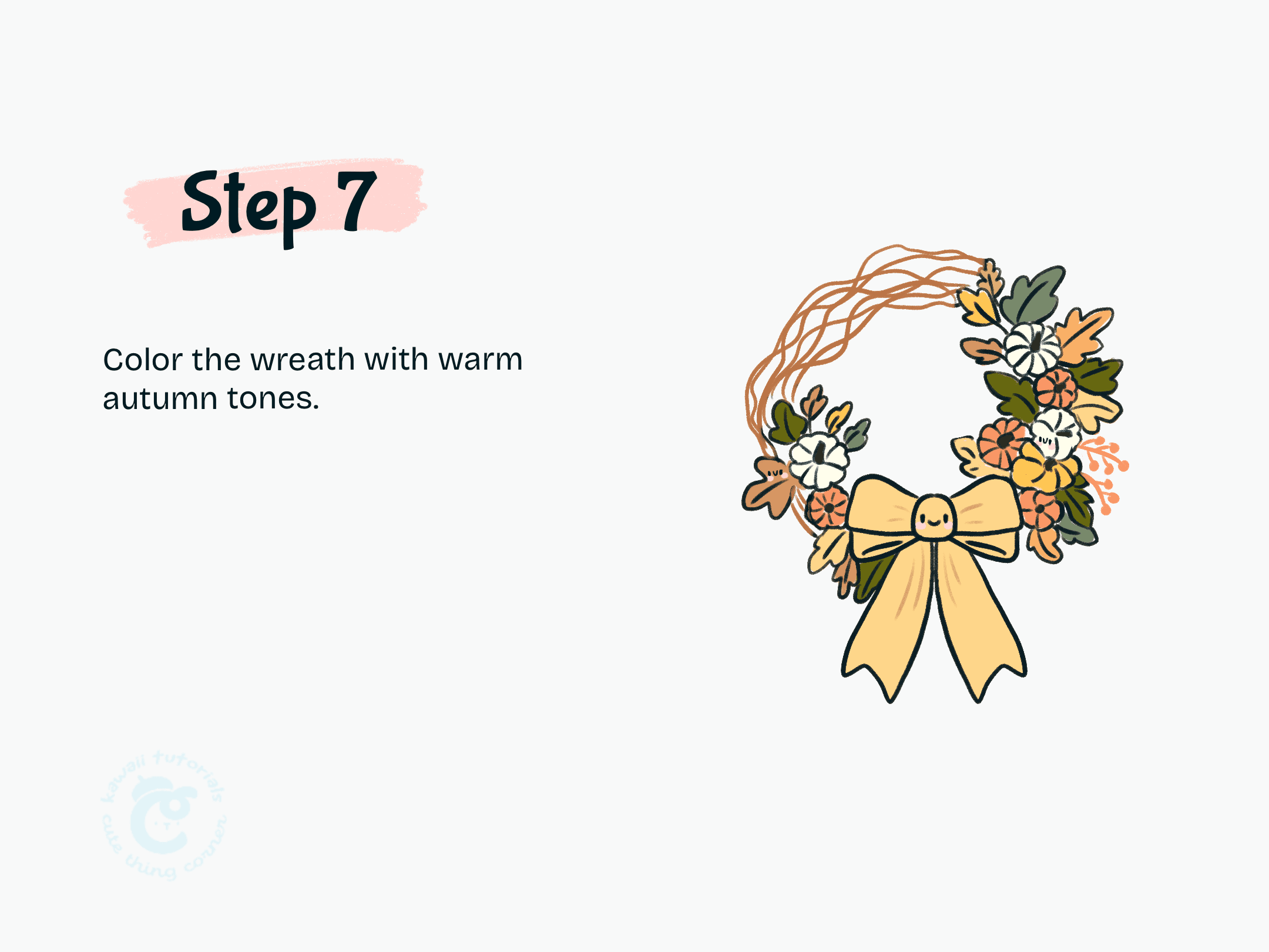 Step 7 Color the wreath with warm autumn tones.