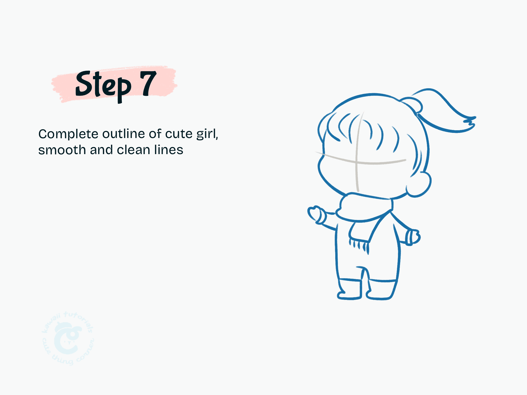 Step 7 Complete outline of cute girl, smooth and clean lines