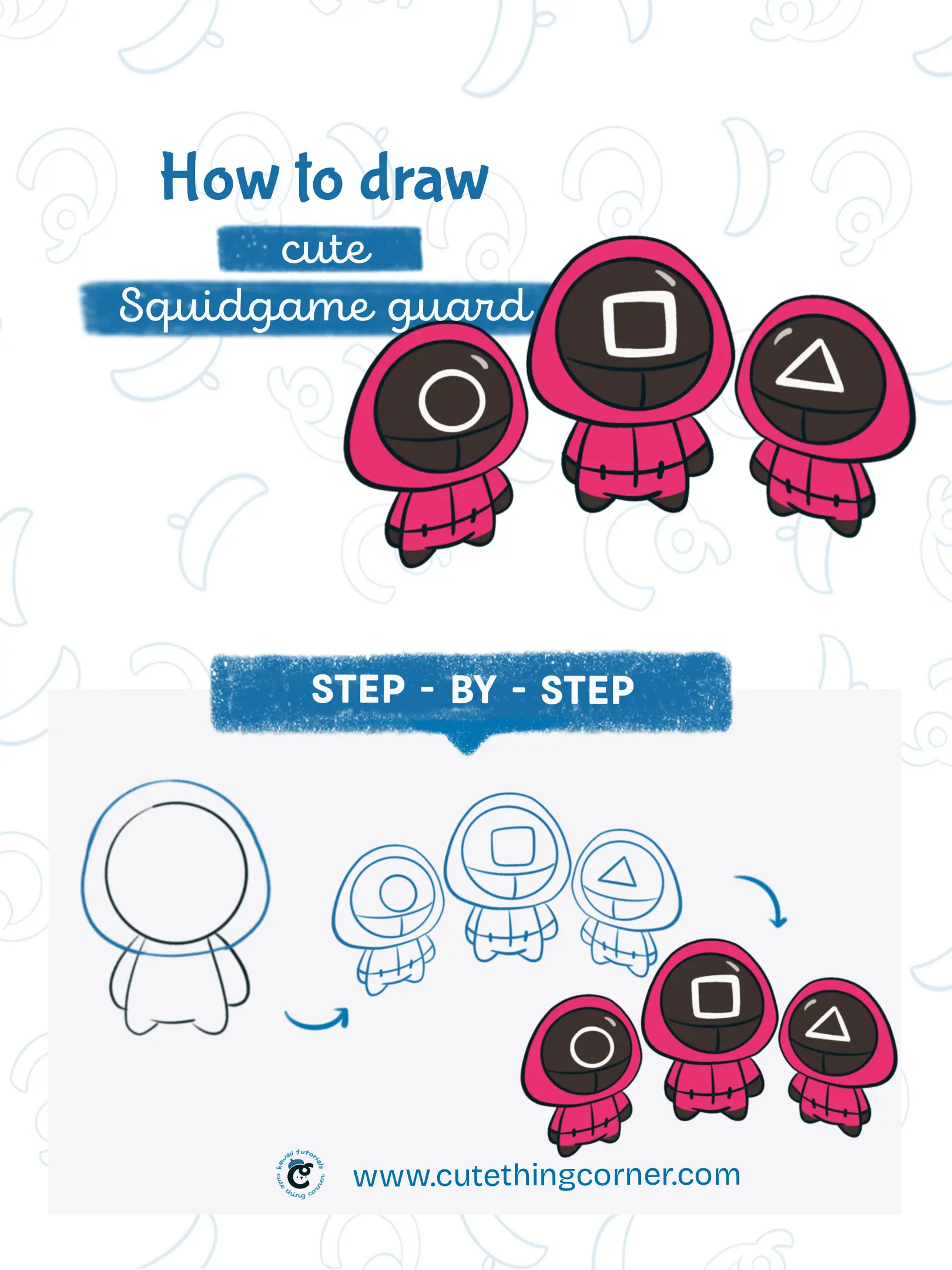 How to draw a cute Squidgame guard (Step-by-step)